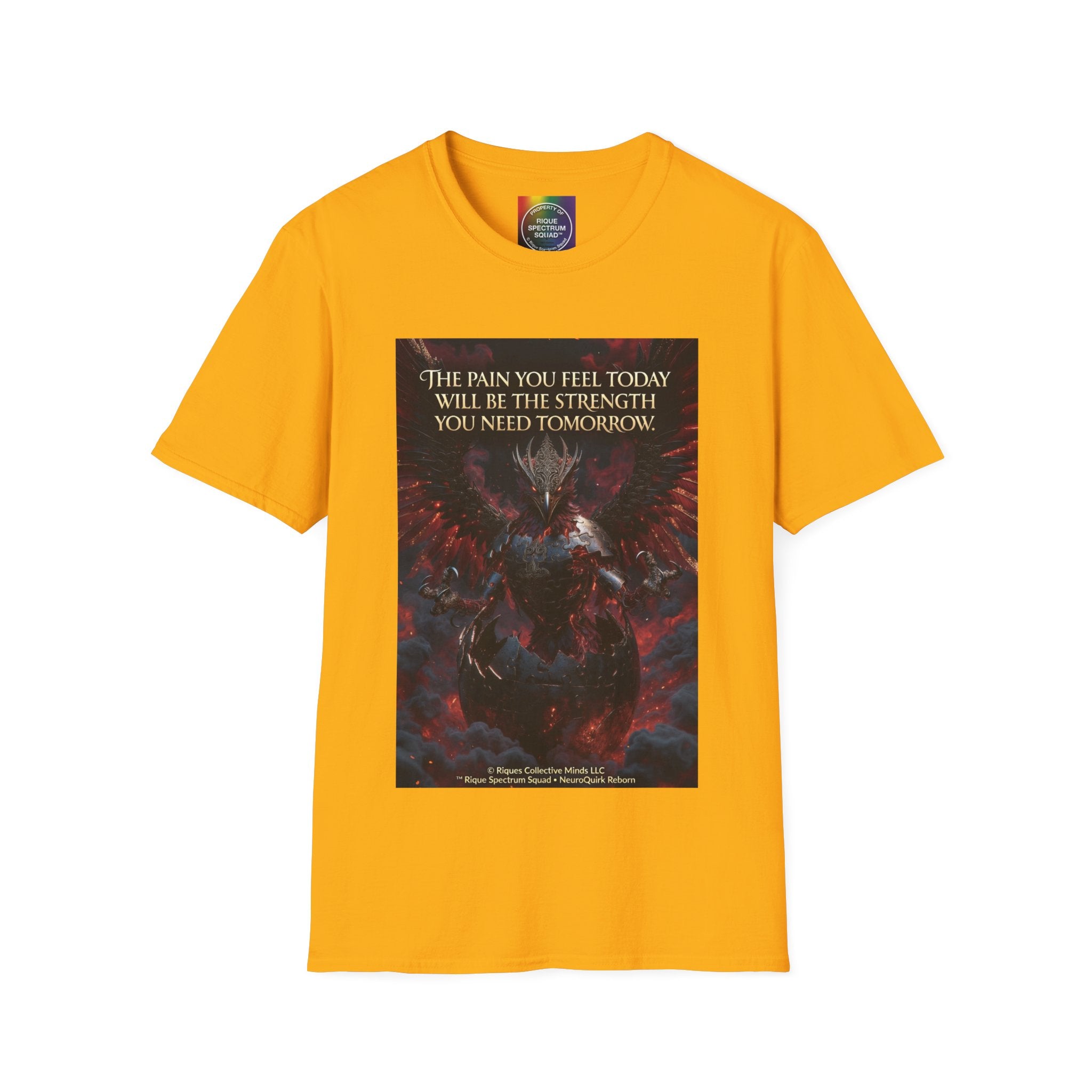 Phoenix Rising T‑Shirt — Fiery Angelic Illustration with Inspirational Text