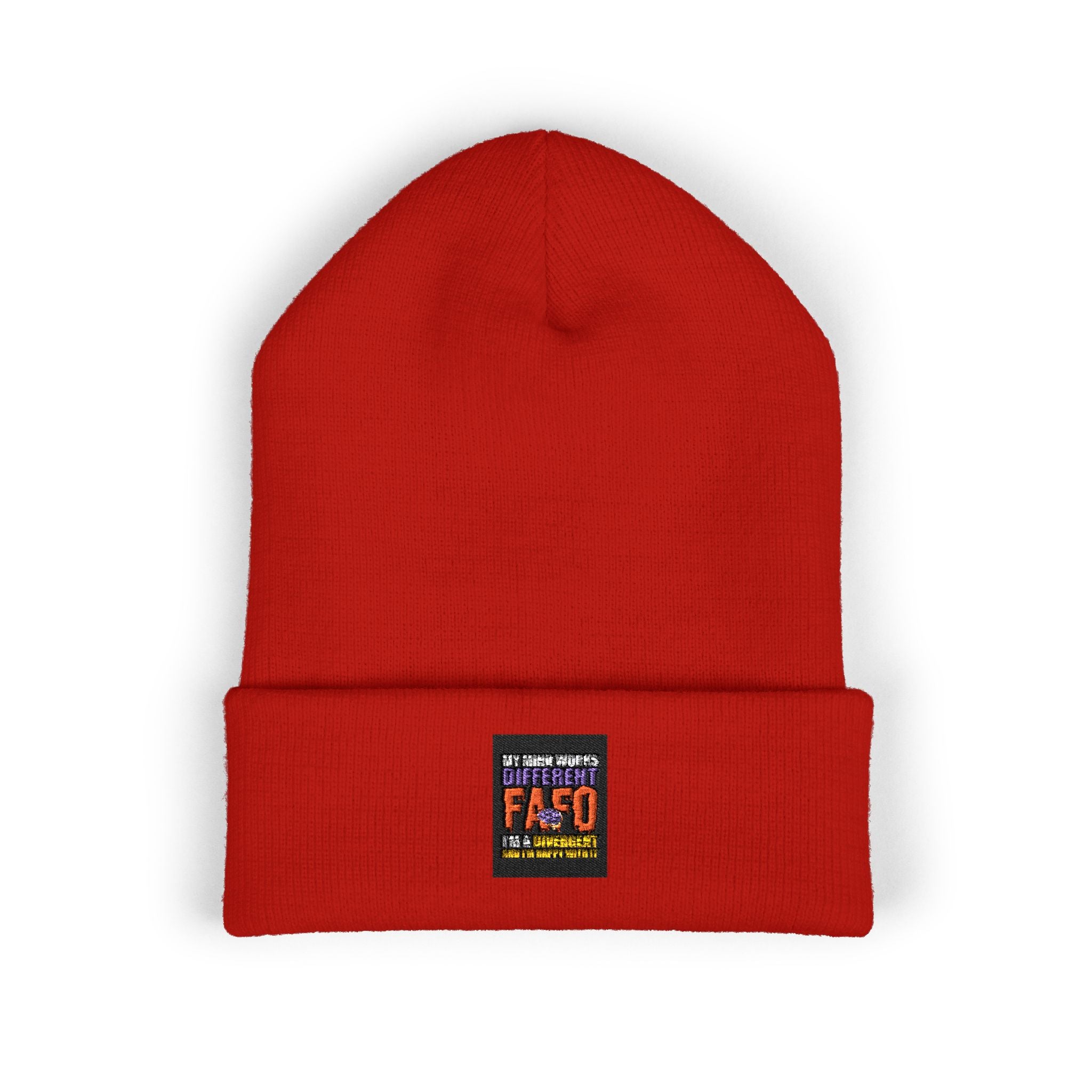 Embroidered Classic Cuffed Beanie — Minimal Black Patch Design