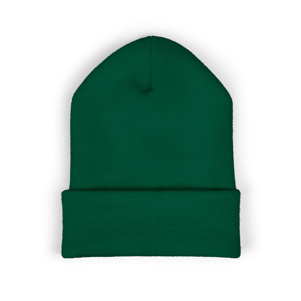 Embroidered Classic Cuffed Beanie — Minimal Black Patch Design