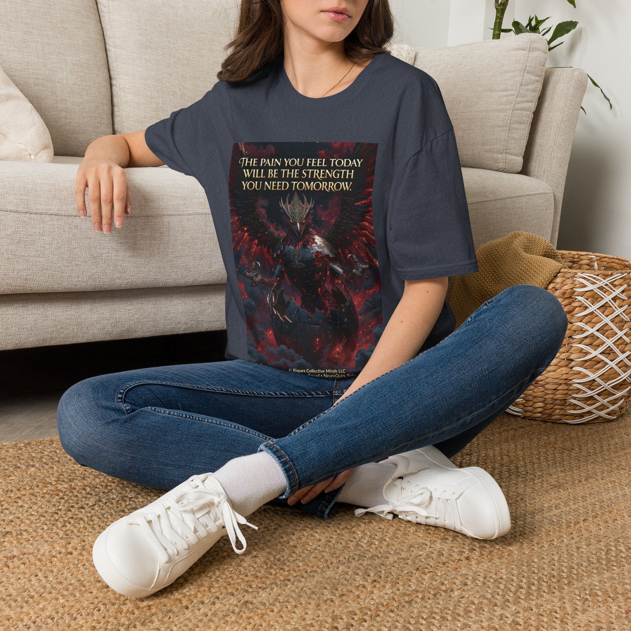Phoenix Rising T‑Shirt — Fiery Angelic Illustration with Inspirational Text