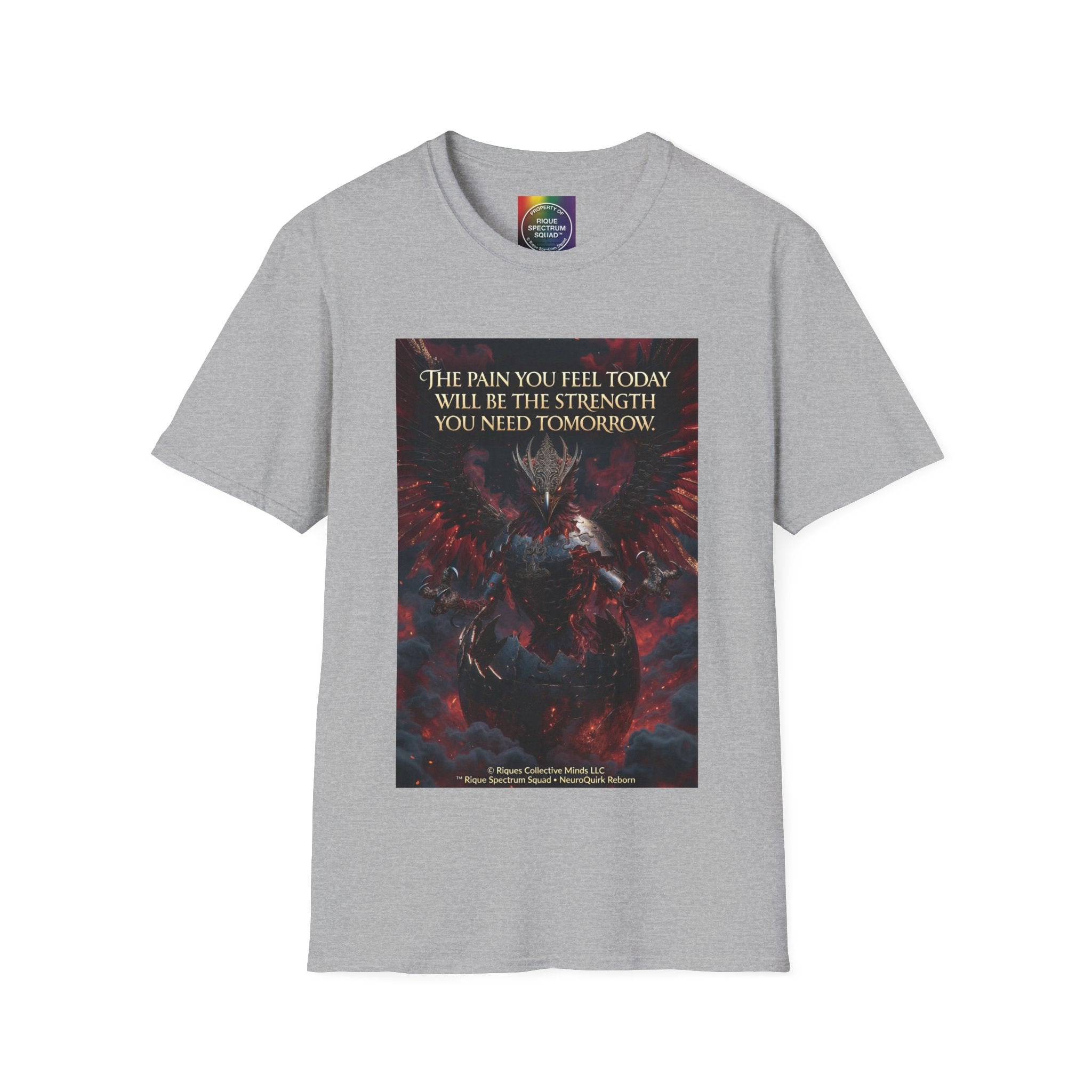 Phoenix Rising T‑Shirt — Fiery Angelic Illustration with Inspirational Text