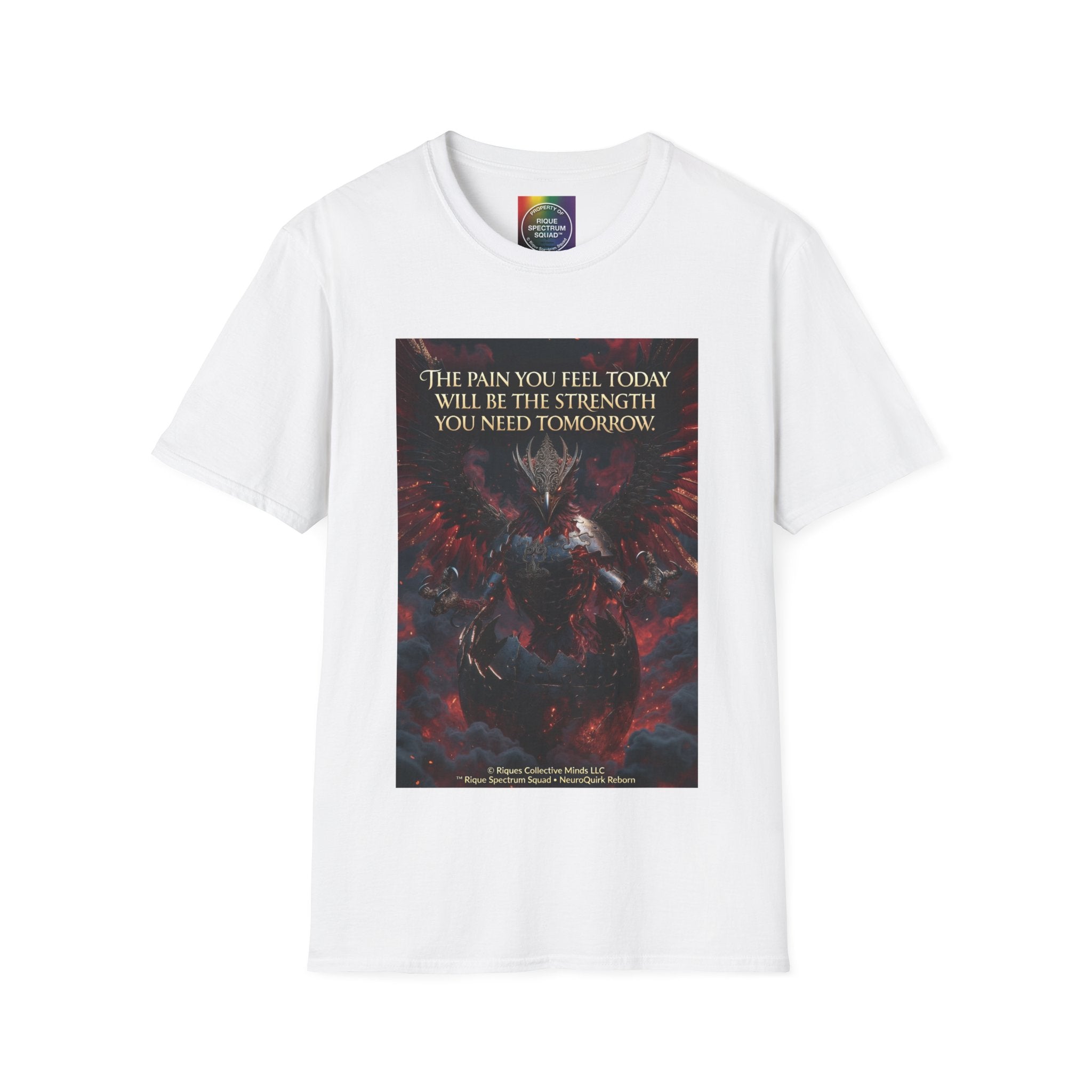Phoenix Rising T‑Shirt — Fiery Angelic Illustration with Inspirational Text