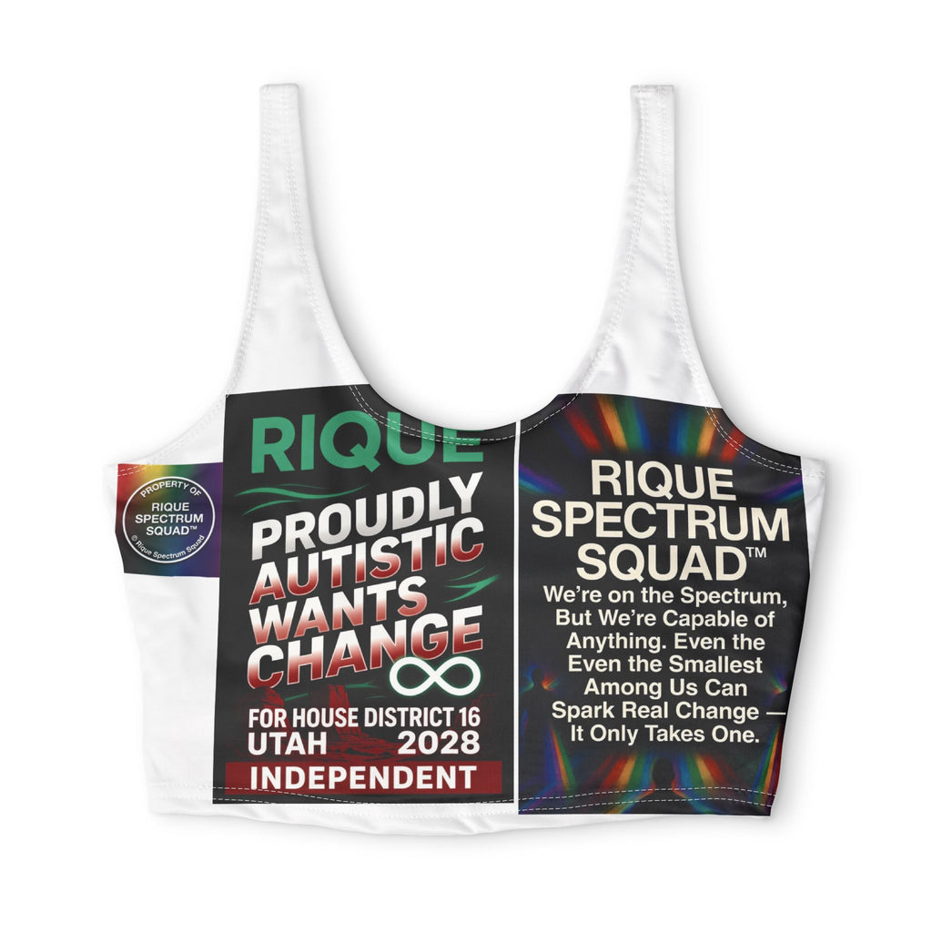 Autism Pride Sports Bra — Rique Spectrum Squad & 'Proudly Autistic Wants Change' All-Over Print