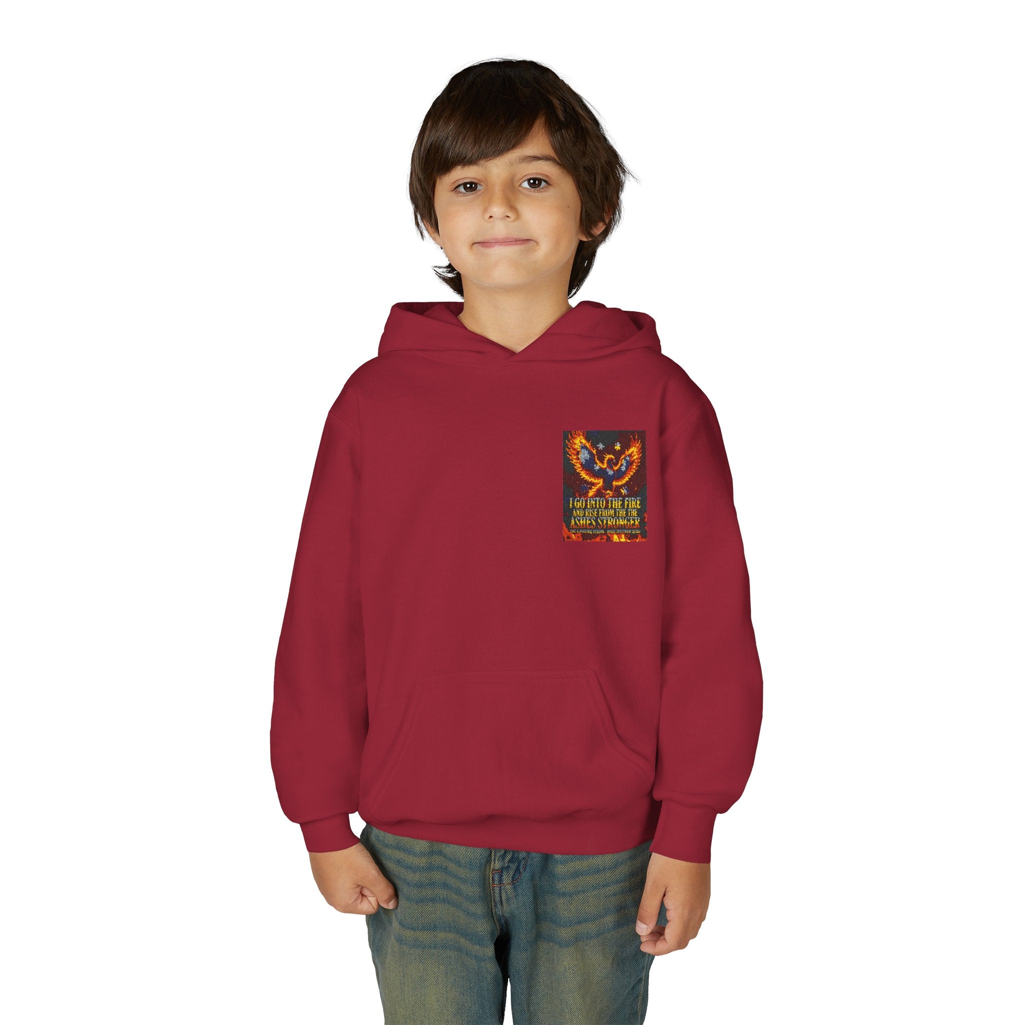 Youth Hoodie — 'Stay Wild, Be Brave' Heart Flame Graphic