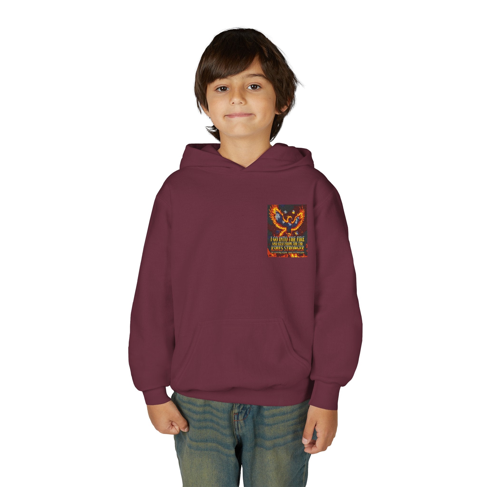 Youth Hoodie — 'Stay Wild, Be Brave' Heart Flame Graphic