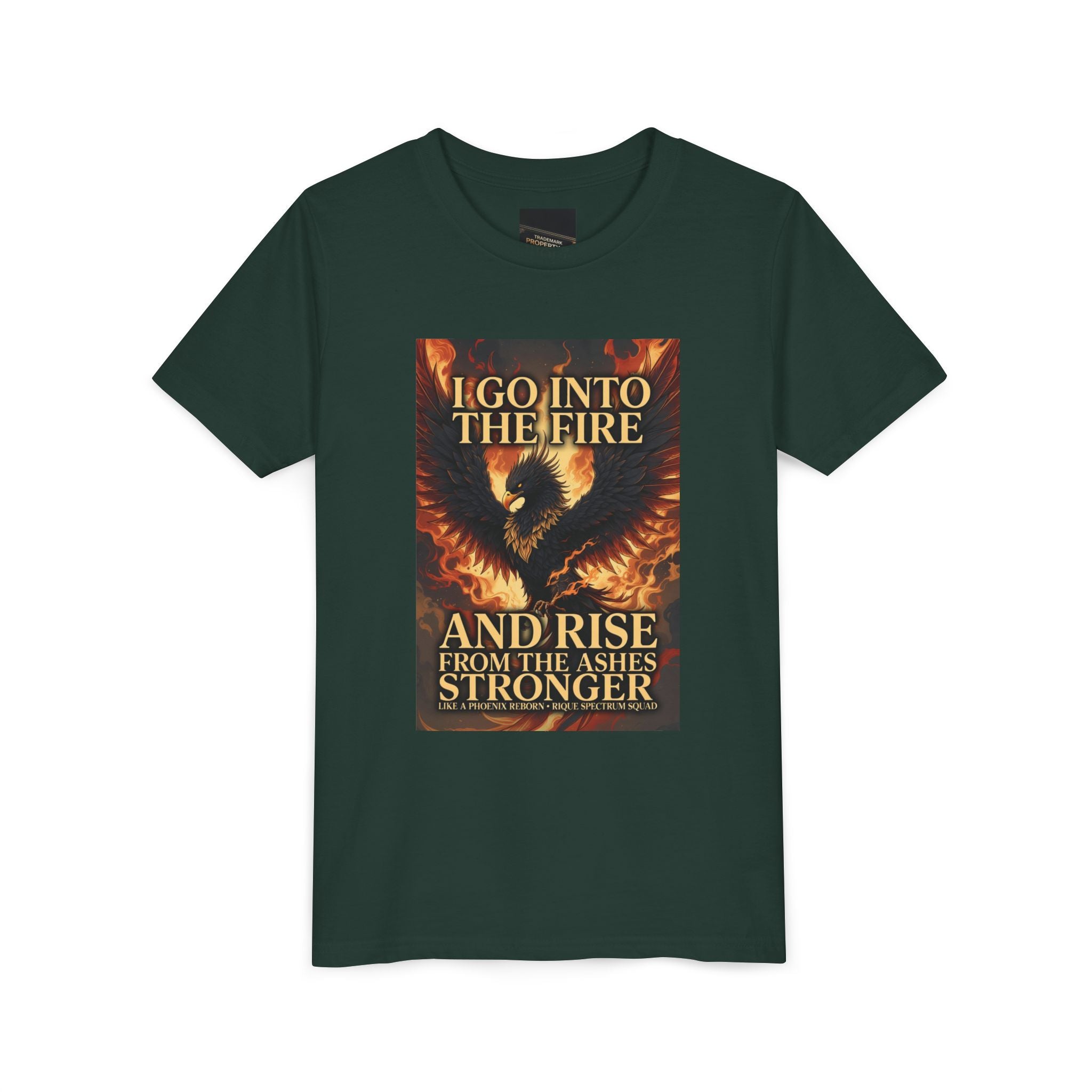 Youth Tee — Inspirational Phoenix 'I Go Into the Fire and Rise from the Ashes Stronger'