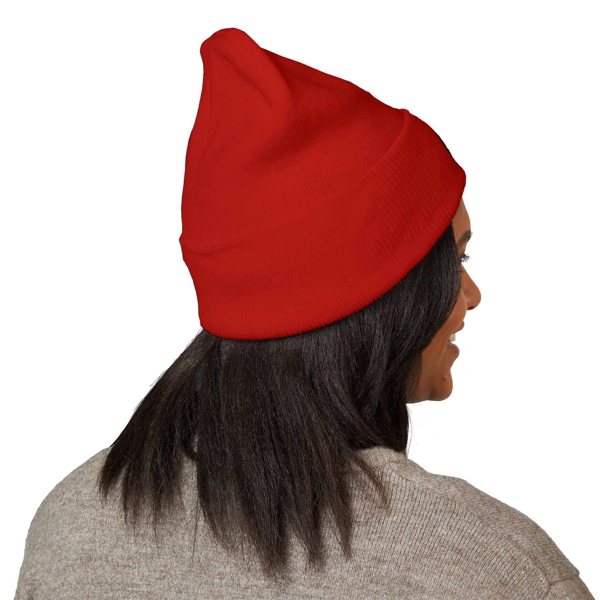 Embroidered Classic Cuffed Beanie — Minimal Black Patch Design