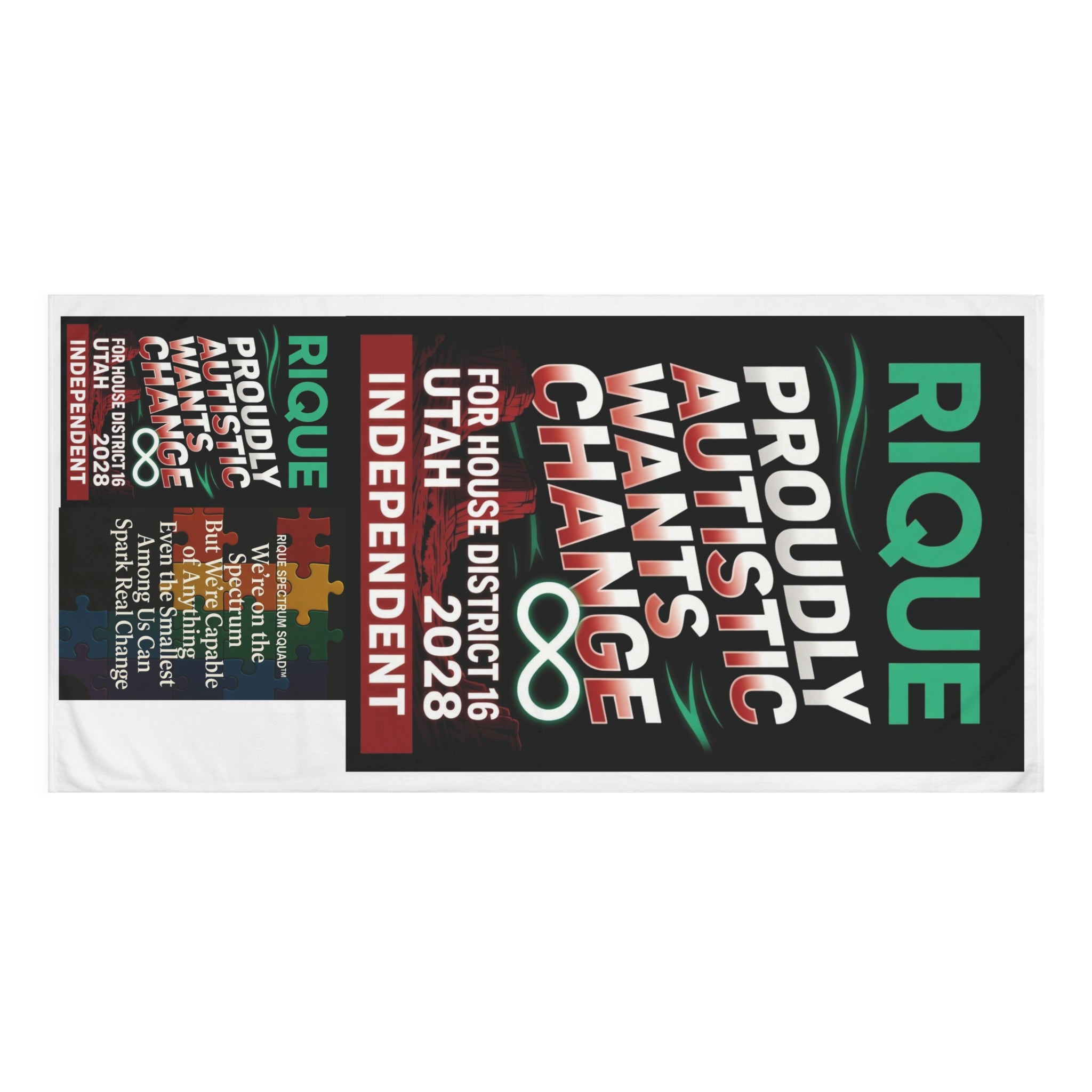 Campaign Beach Towel — "Proudly Autistic Wants Change" Political Support Towel
