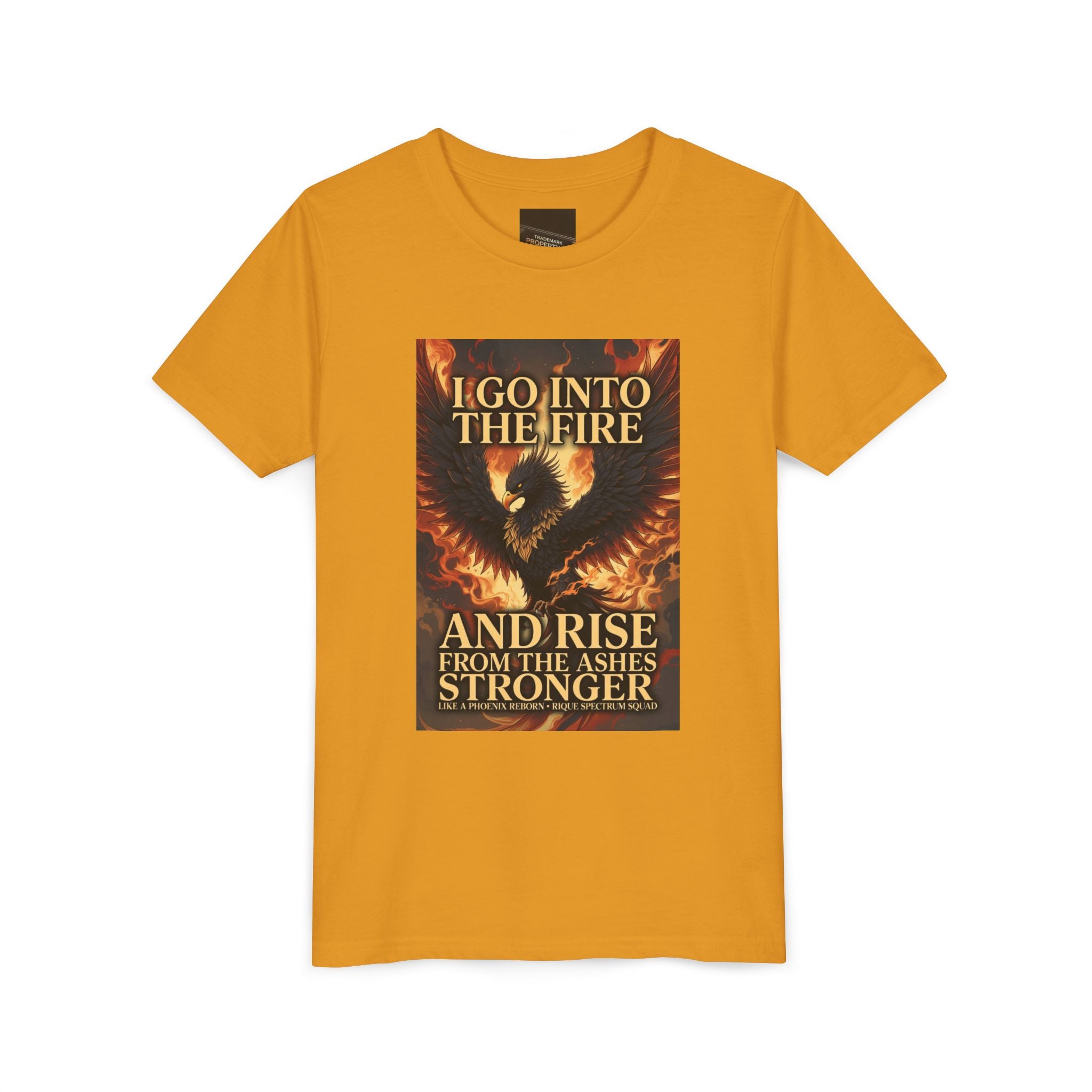 Youth Tee — Inspirational Phoenix 'I Go Into the Fire and Rise from the Ashes Stronger'