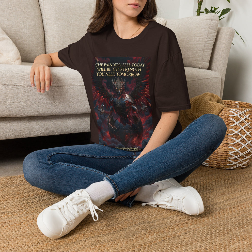 Phoenix Rising T‑Shirt — Fiery Angelic Illustration with Inspirational Text