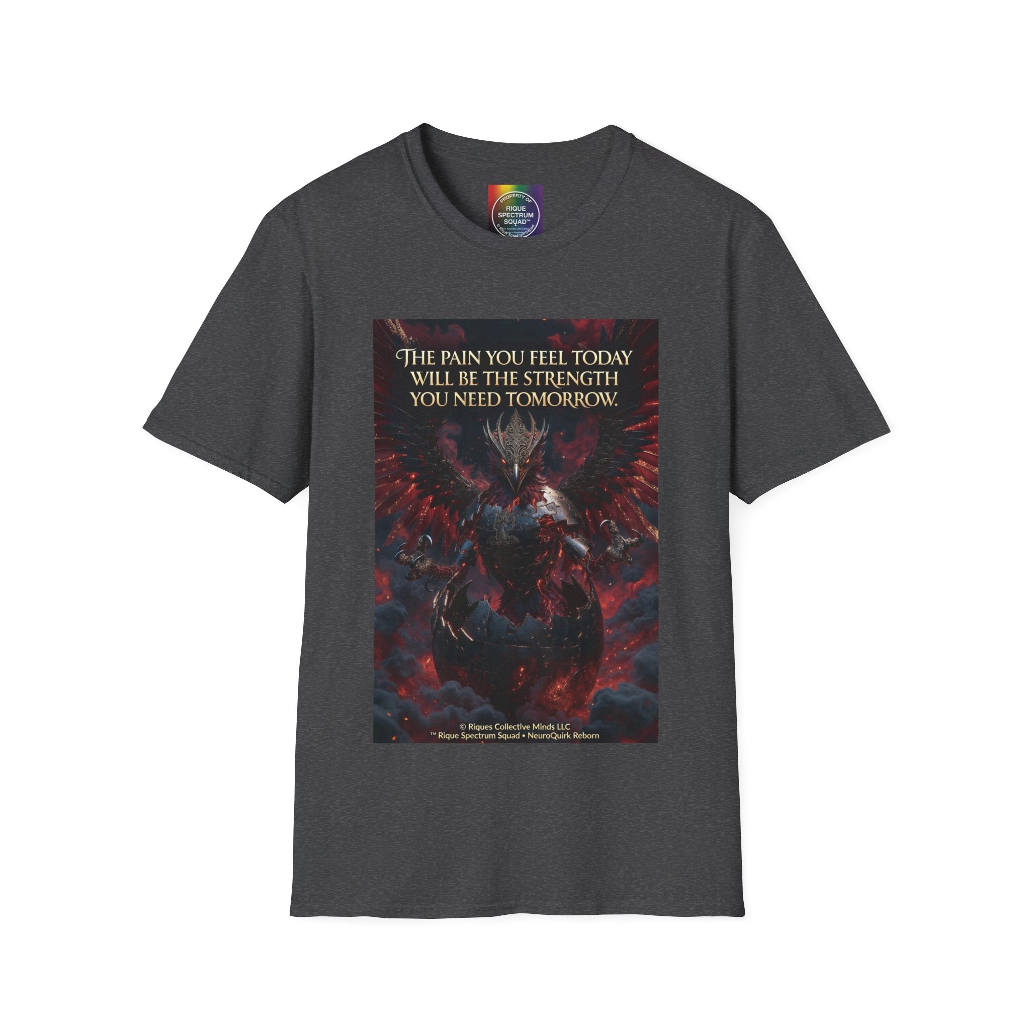 Phoenix Rising T‑Shirt — Fiery Angelic Illustration with Inspirational Text