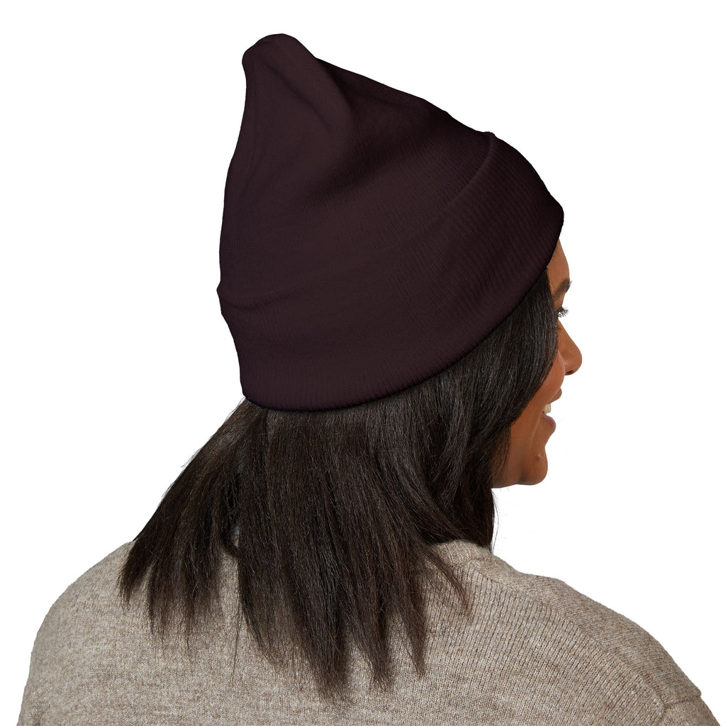 Embroidered Classic Cuffed Beanie — Minimal Black Patch Design