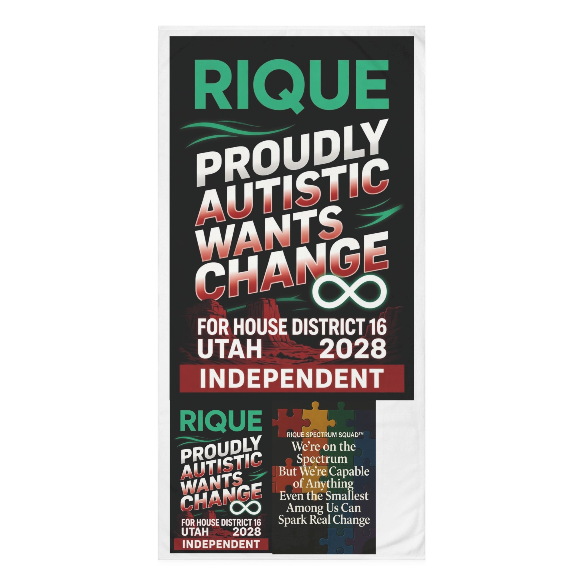 Campaign Beach Towel — "Proudly Autistic Wants Change" Political Support Towel