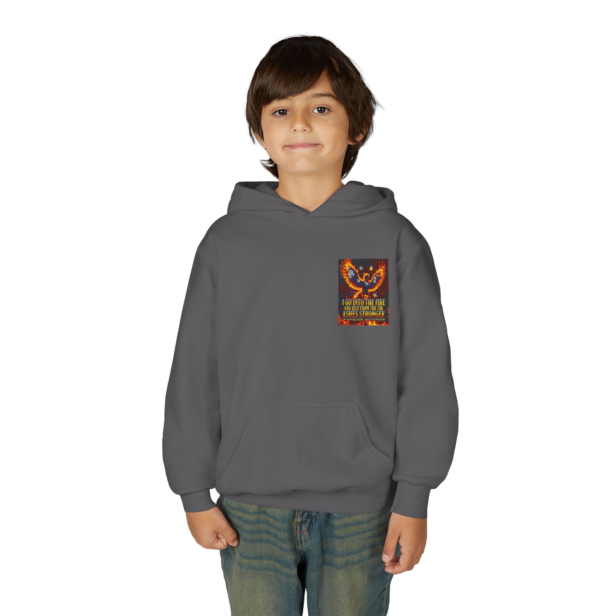 Youth Hoodie — 'Stay Wild, Be Brave' Heart Flame Graphic