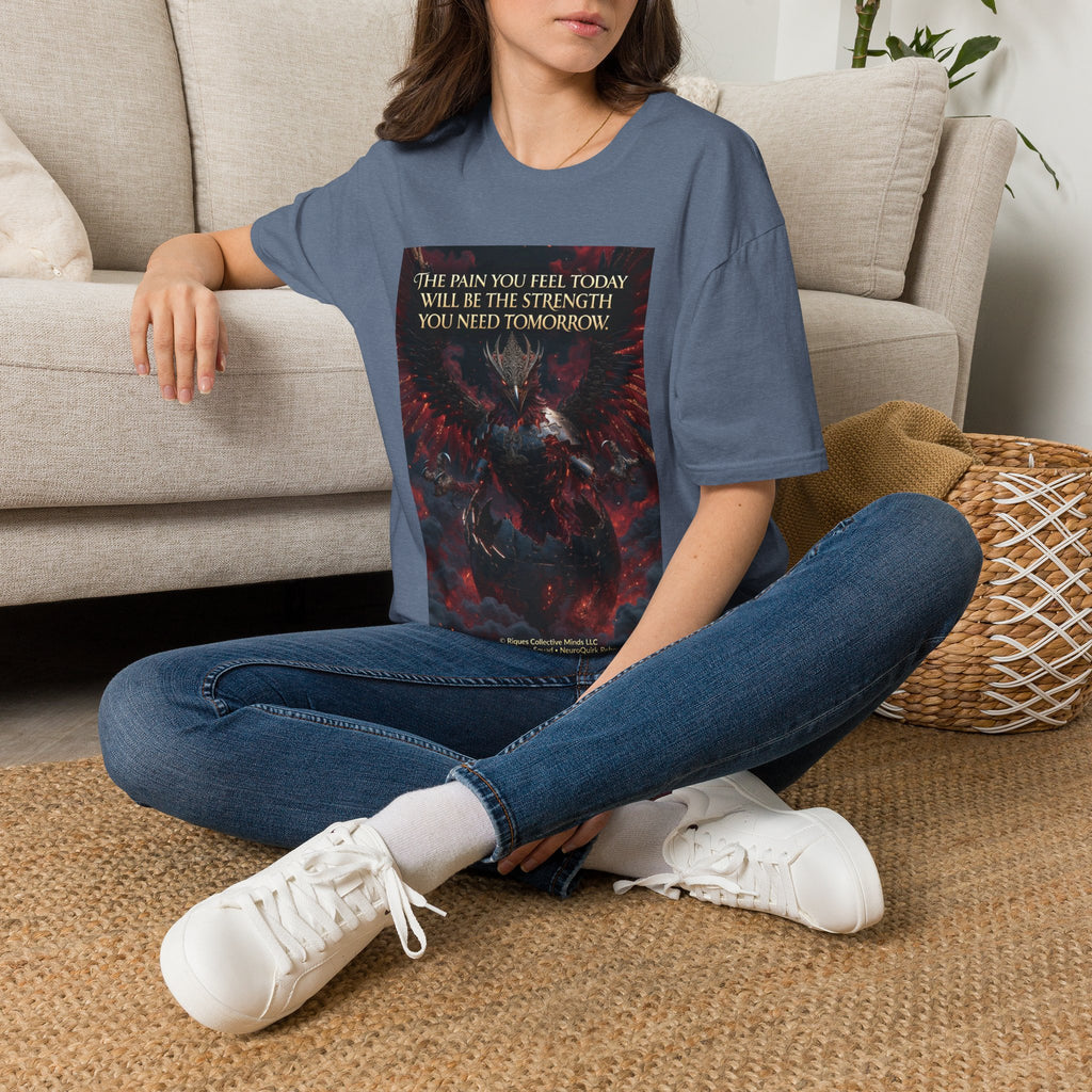 Phoenix Rising T‑Shirt — Fiery Angelic Illustration with Inspirational Text