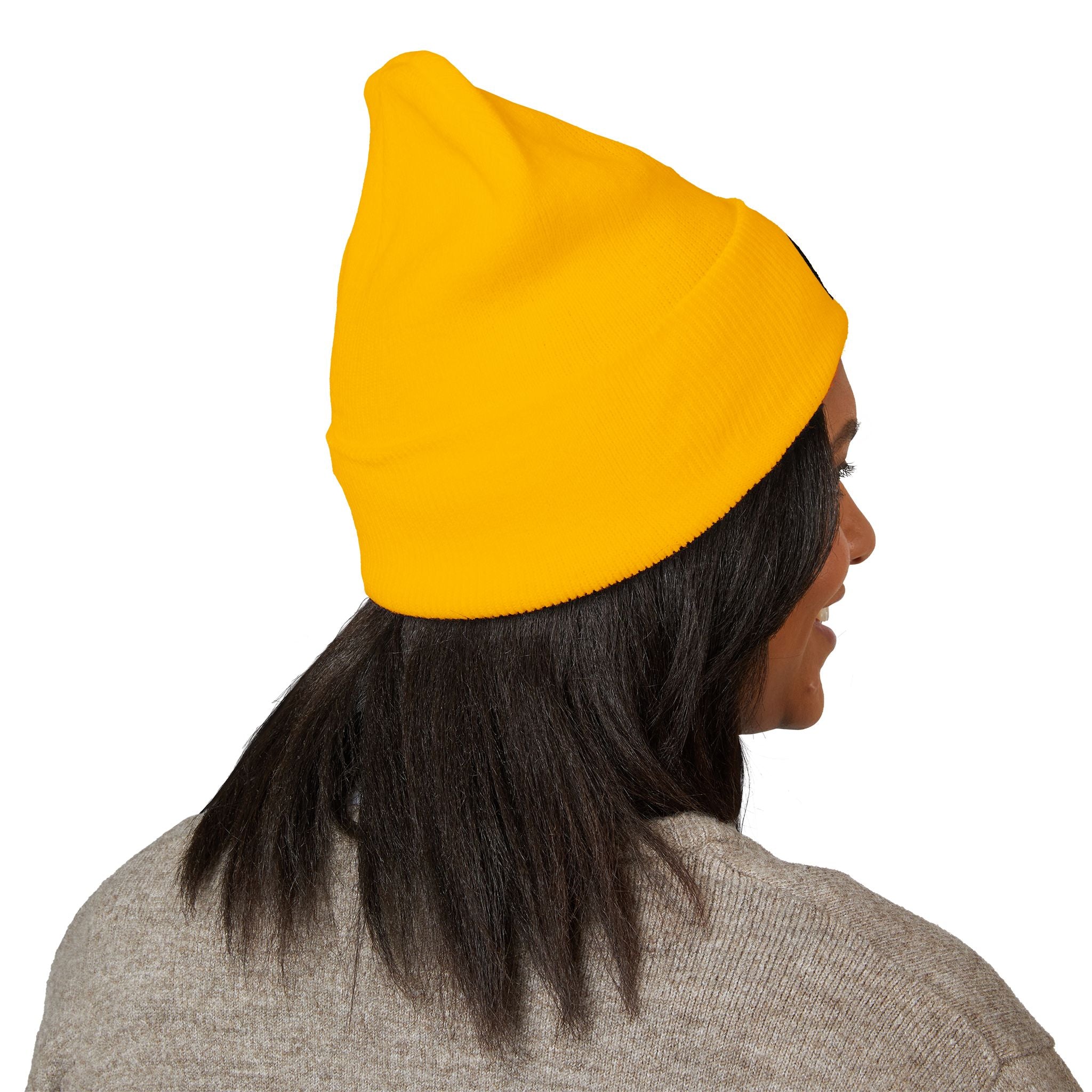 Embroidered Classic Cuffed Beanie — Minimal Black Patch Design