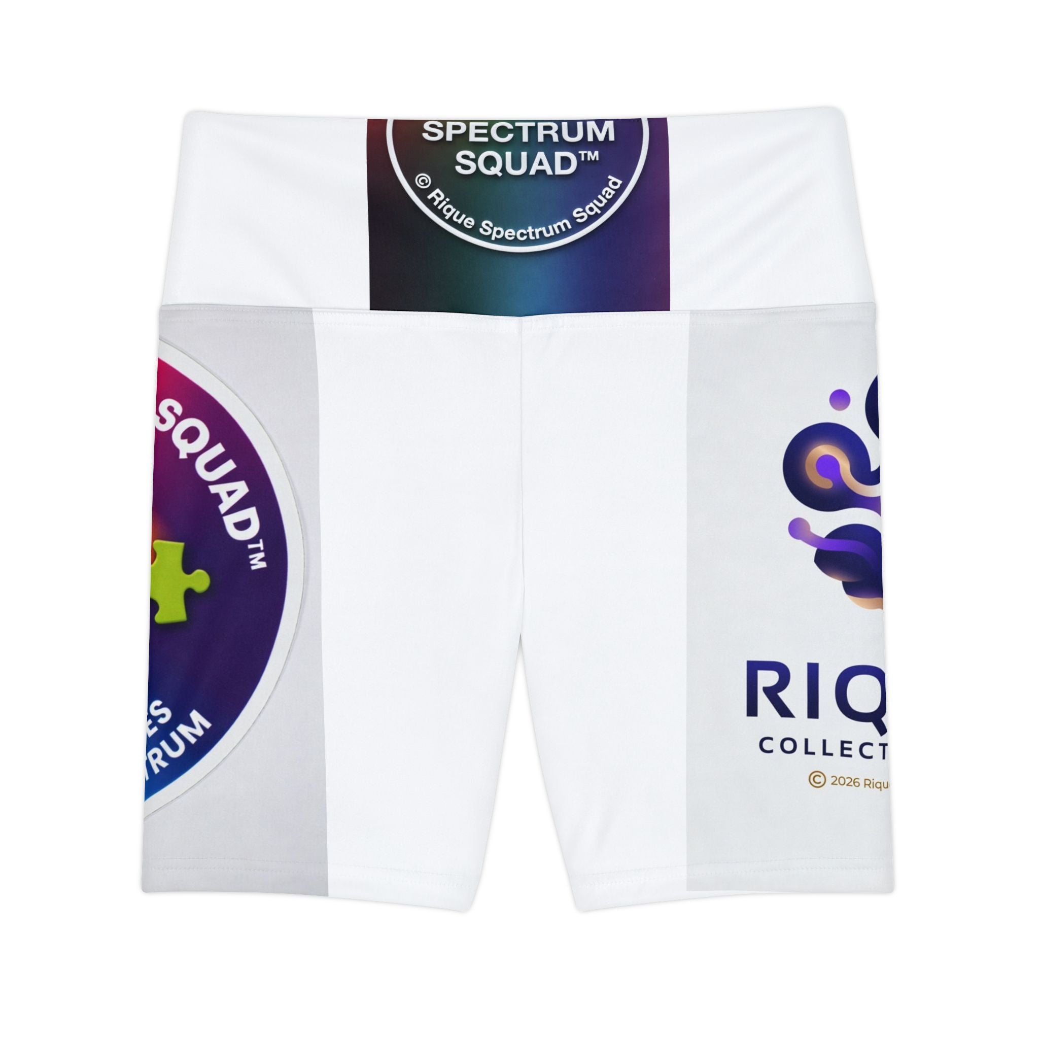 Rainbow Puzzle Logo Workout Shorts — "Spectrum Squad" Athletic Biker Shorts