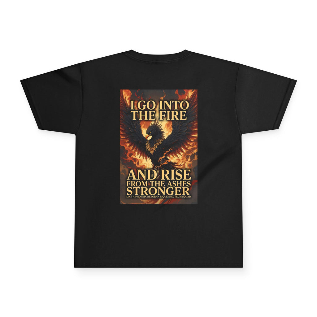 Youth Tee — "Go Into the Fire and Rise" Phoenix Graphic