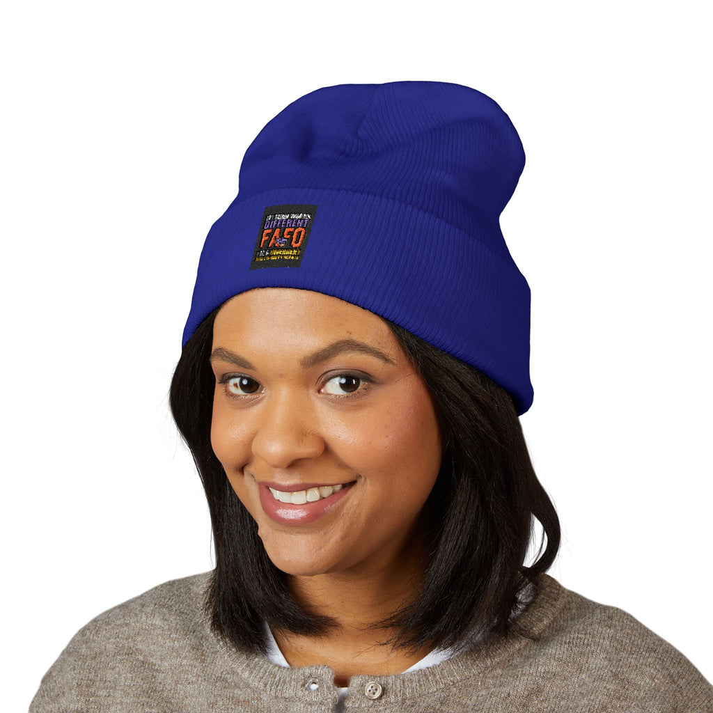 Embroidered Classic Cuffed Beanie — Minimal Black Patch Design