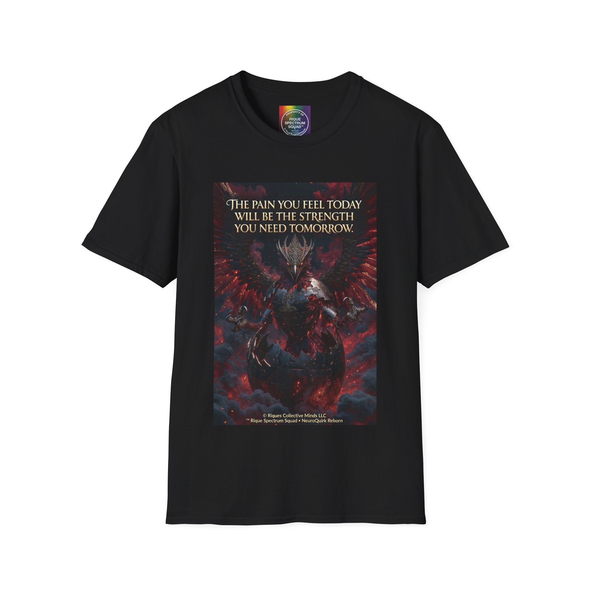 Phoenix Rising T‑Shirt — Fiery Angelic Illustration with Inspirational Text