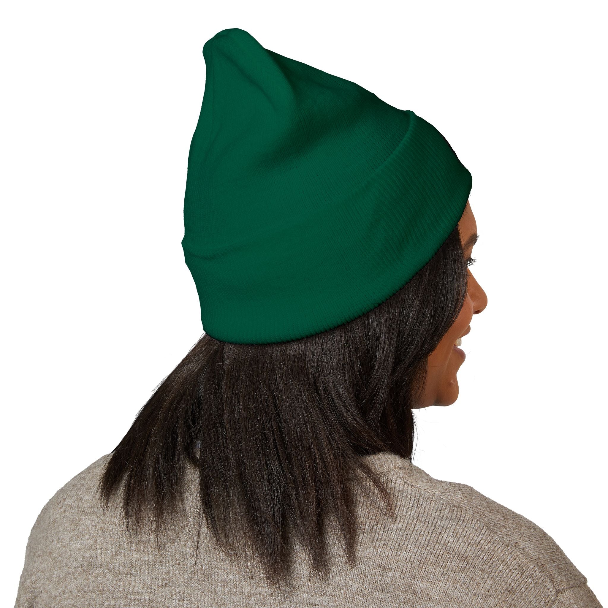 Embroidered Classic Cuffed Beanie — Minimal Black Patch Design