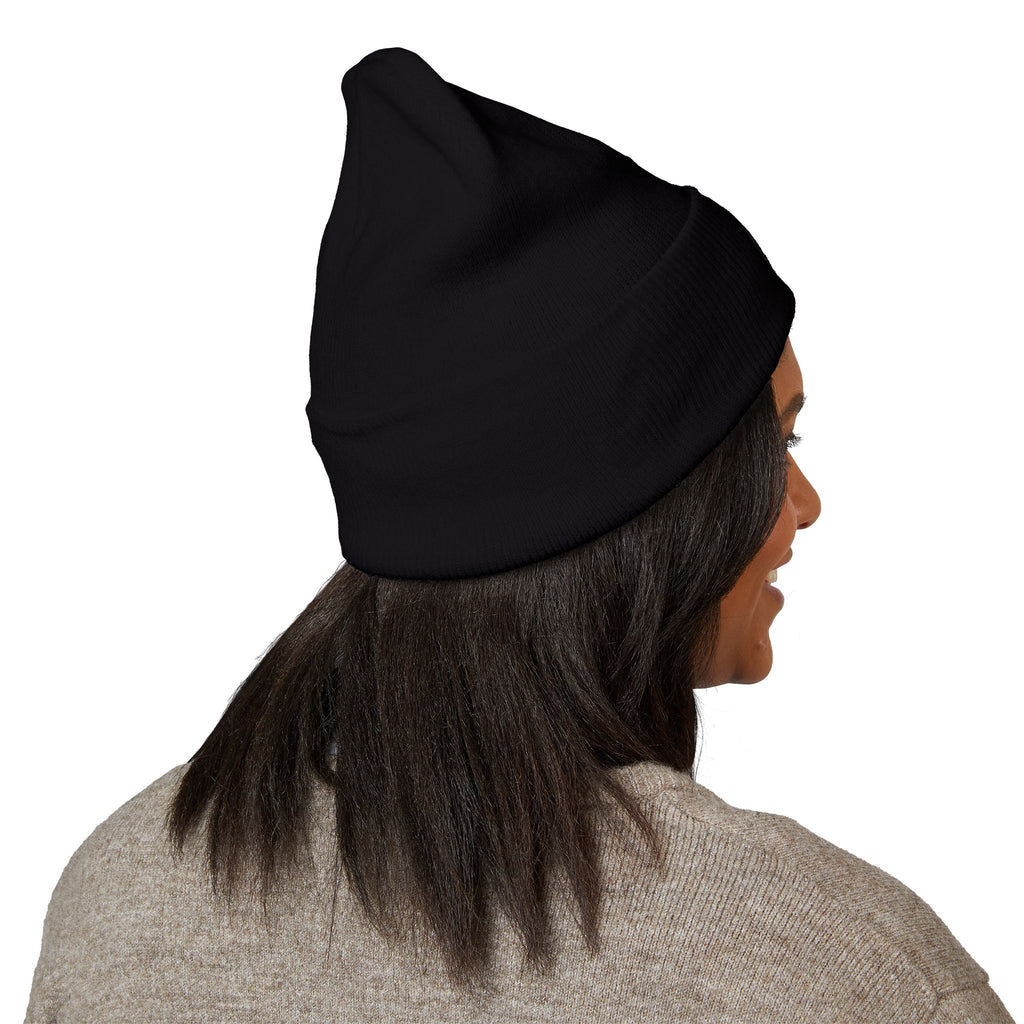 Embroidered Classic Cuffed Beanie — Minimal Black Patch Design