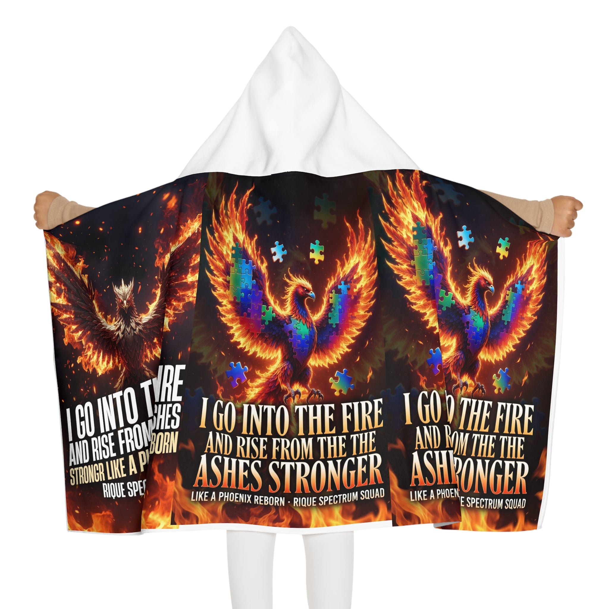 Phoenix Hooded Towel — "I Go Into the Fire and Rise From the Ashes Stronger" Youth Bath Wrap