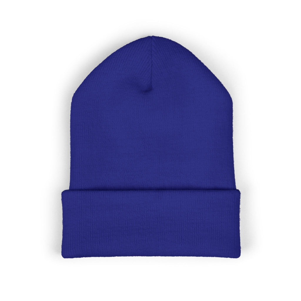 Embroidered Classic Cuffed Beanie — Minimal Black Patch Design