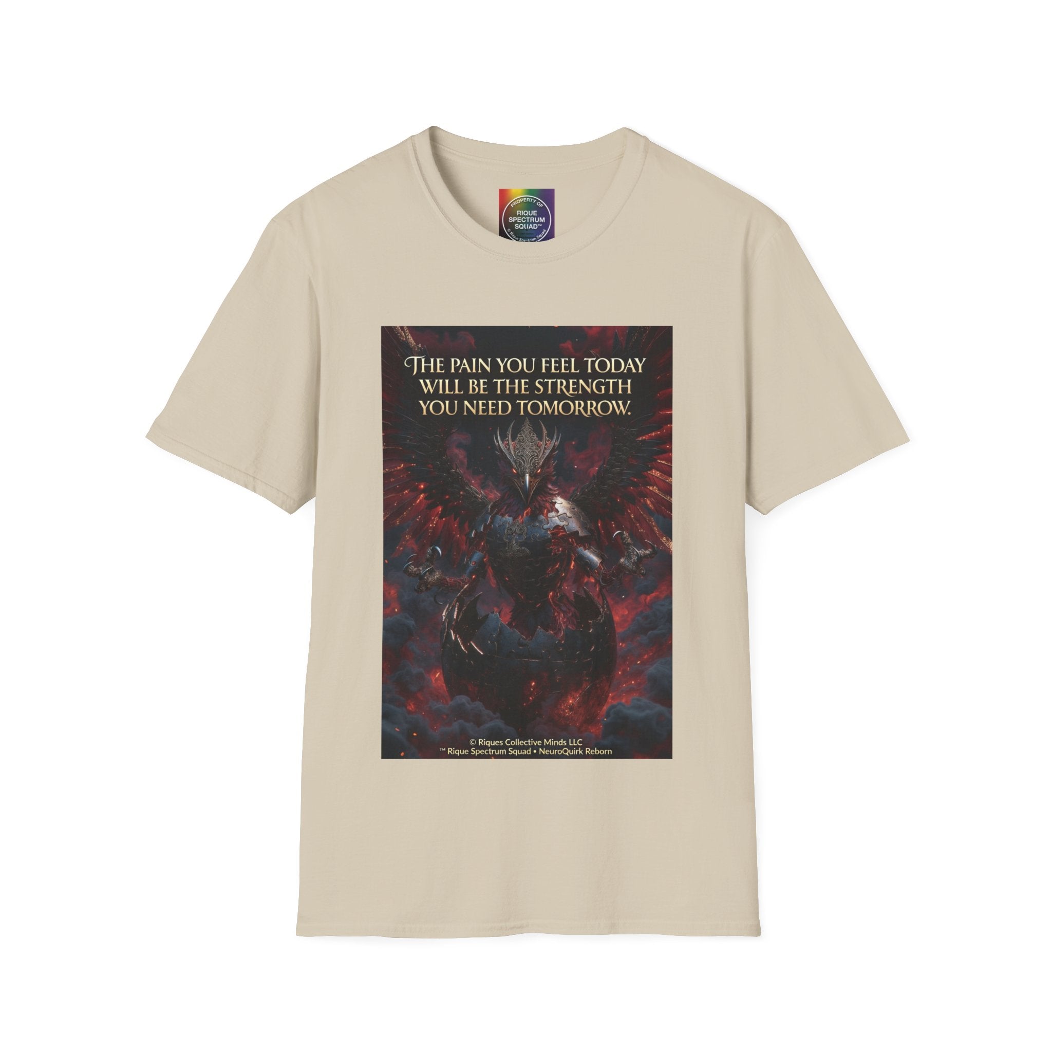 Phoenix Rising T‑Shirt — Fiery Angelic Illustration with Inspirational Text