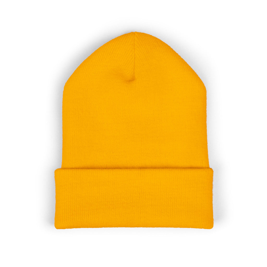Embroidered Classic Cuffed Beanie — Minimal Black Patch Design