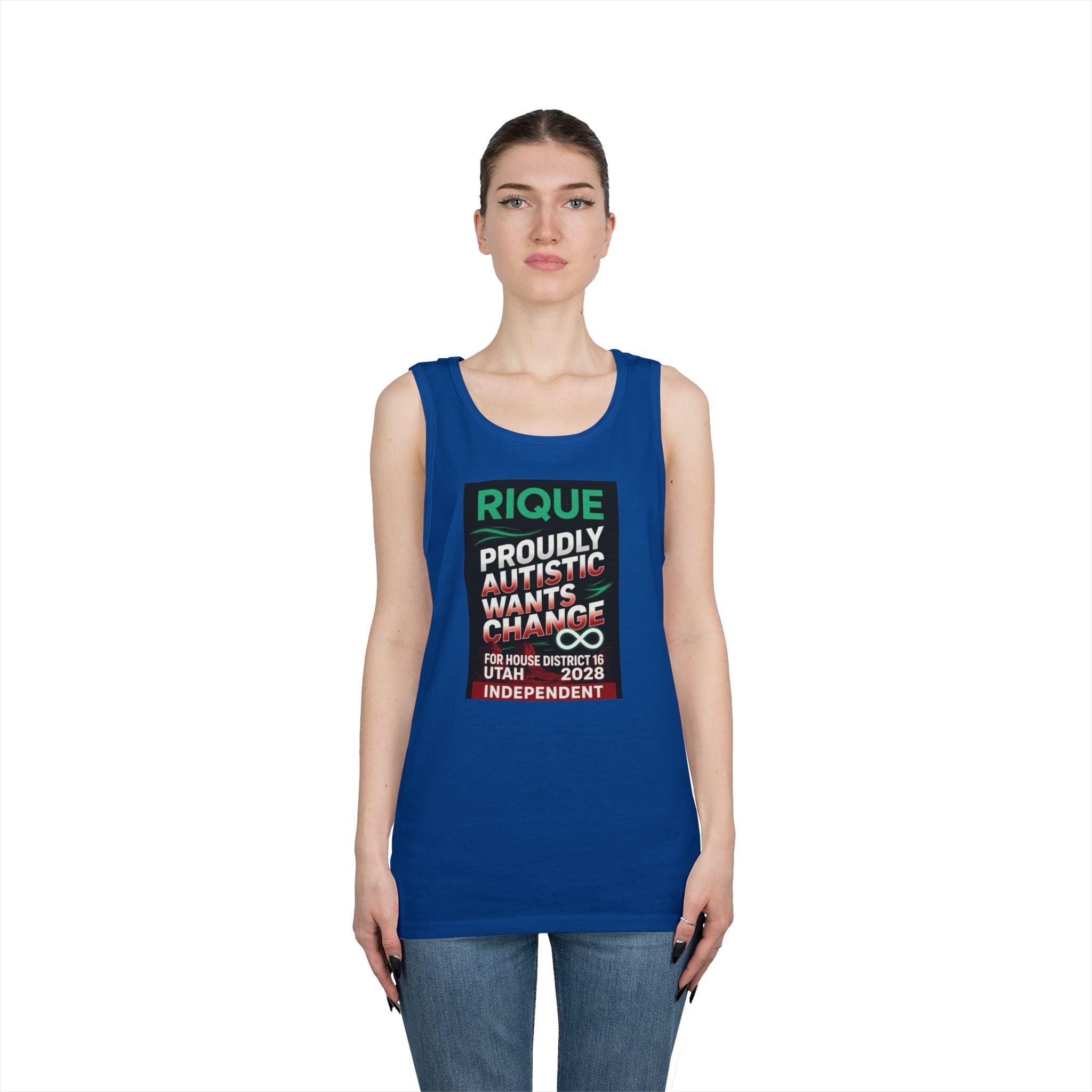 Autistic Pride Campaign Tank – “Proudly Autistic, Wants Change” Political Pride Tank