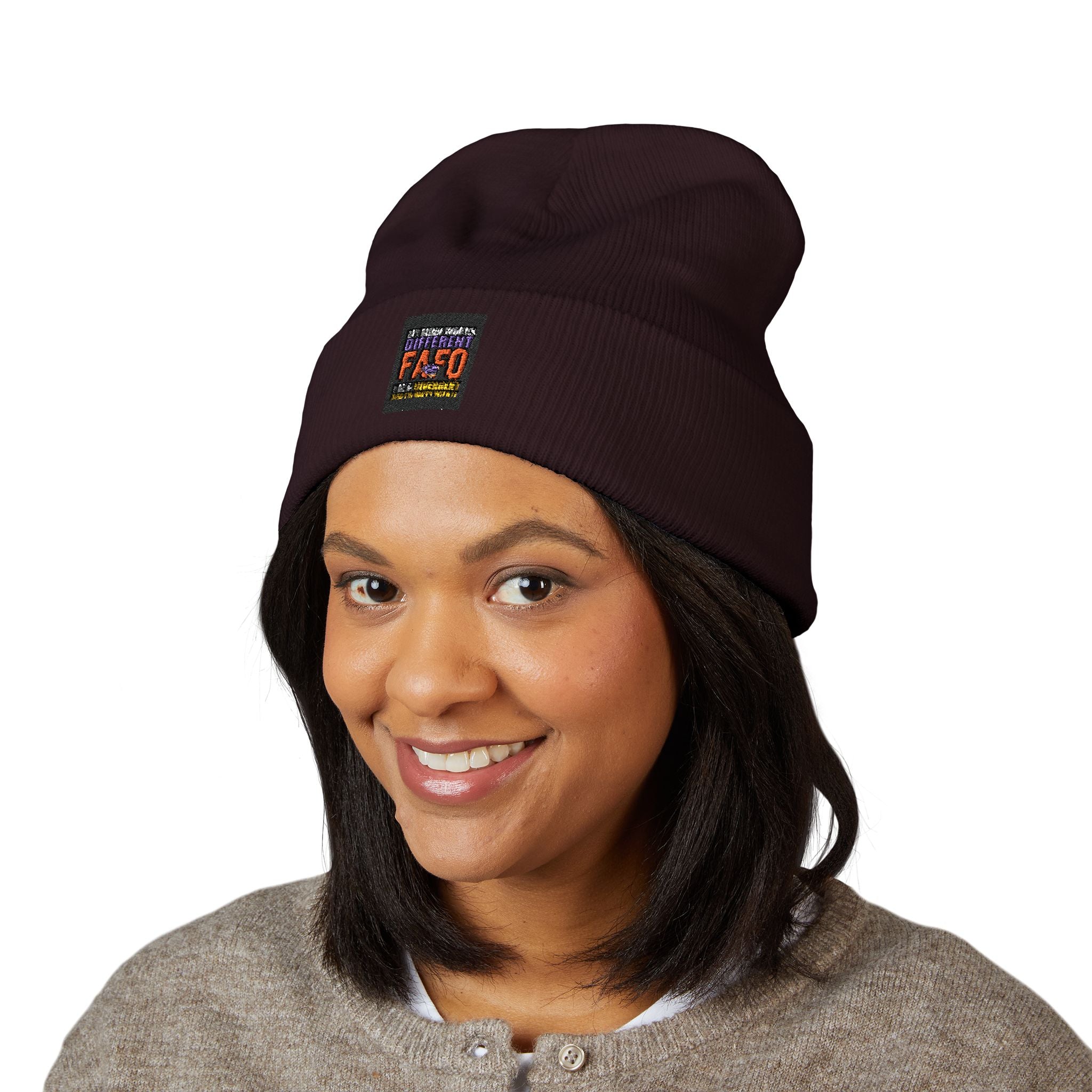 Embroidered Classic Cuffed Beanie — Minimal Black Patch Design