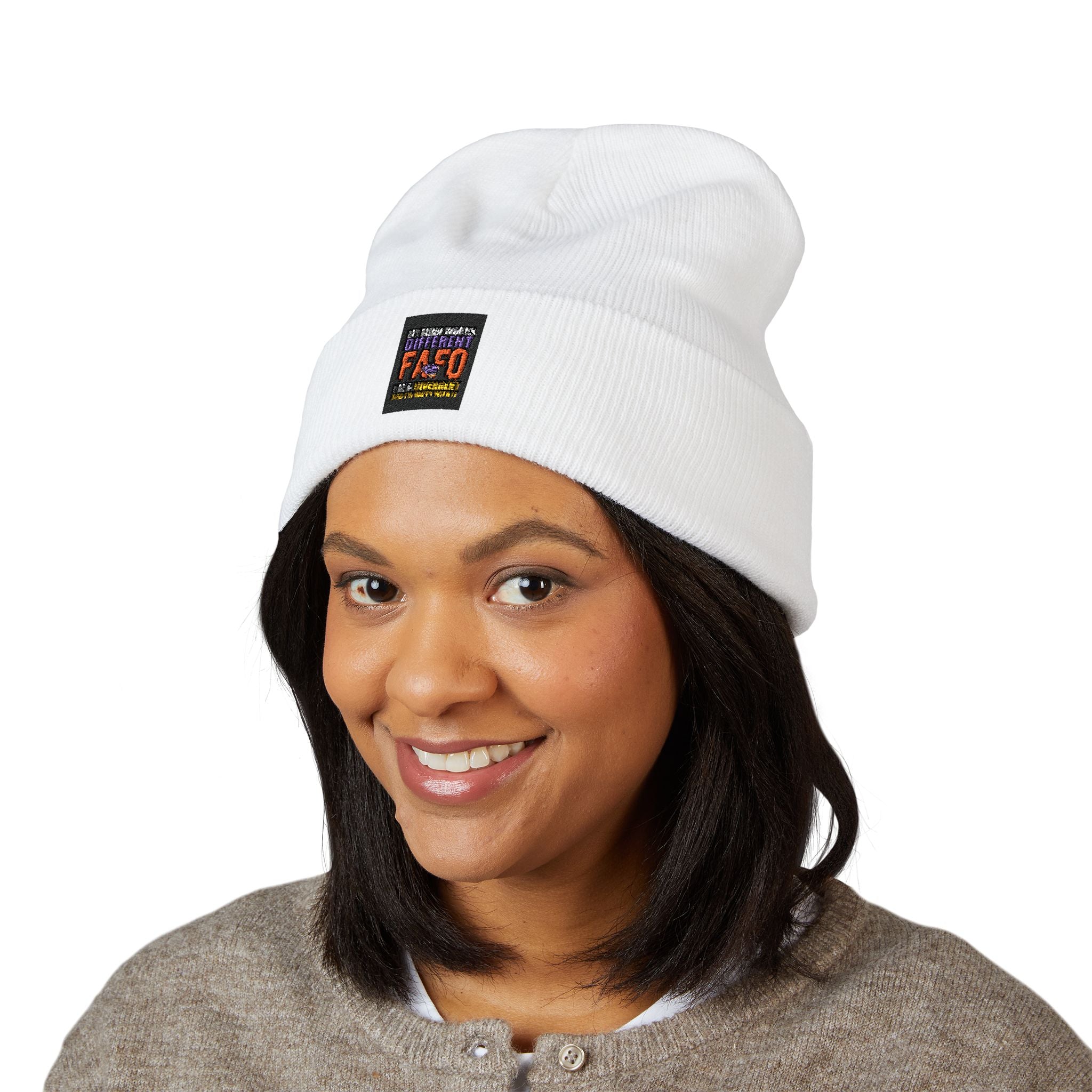 Embroidered Classic Cuffed Beanie — Minimal Black Patch Design