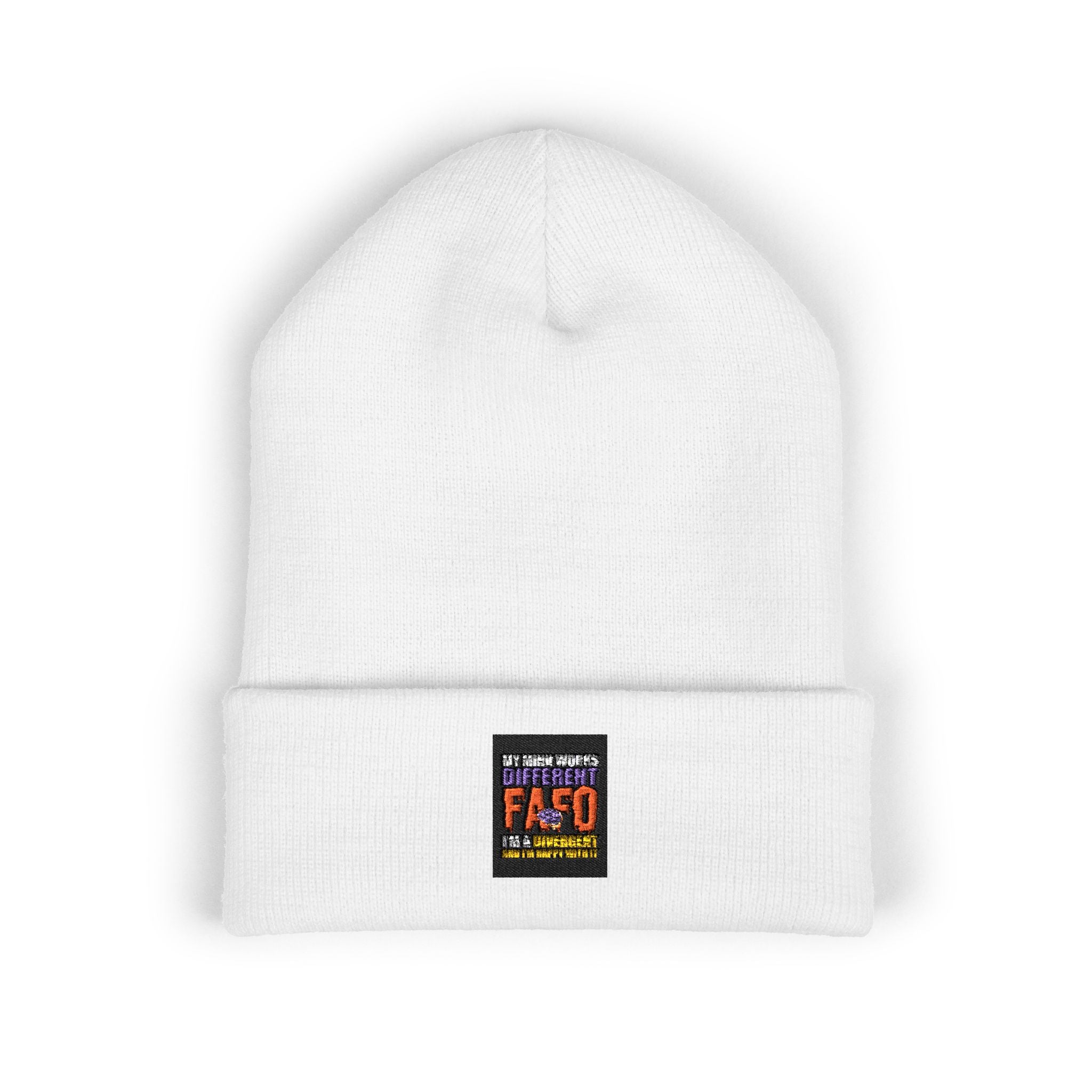 Embroidered Classic Cuffed Beanie — Minimal Black Patch Design
