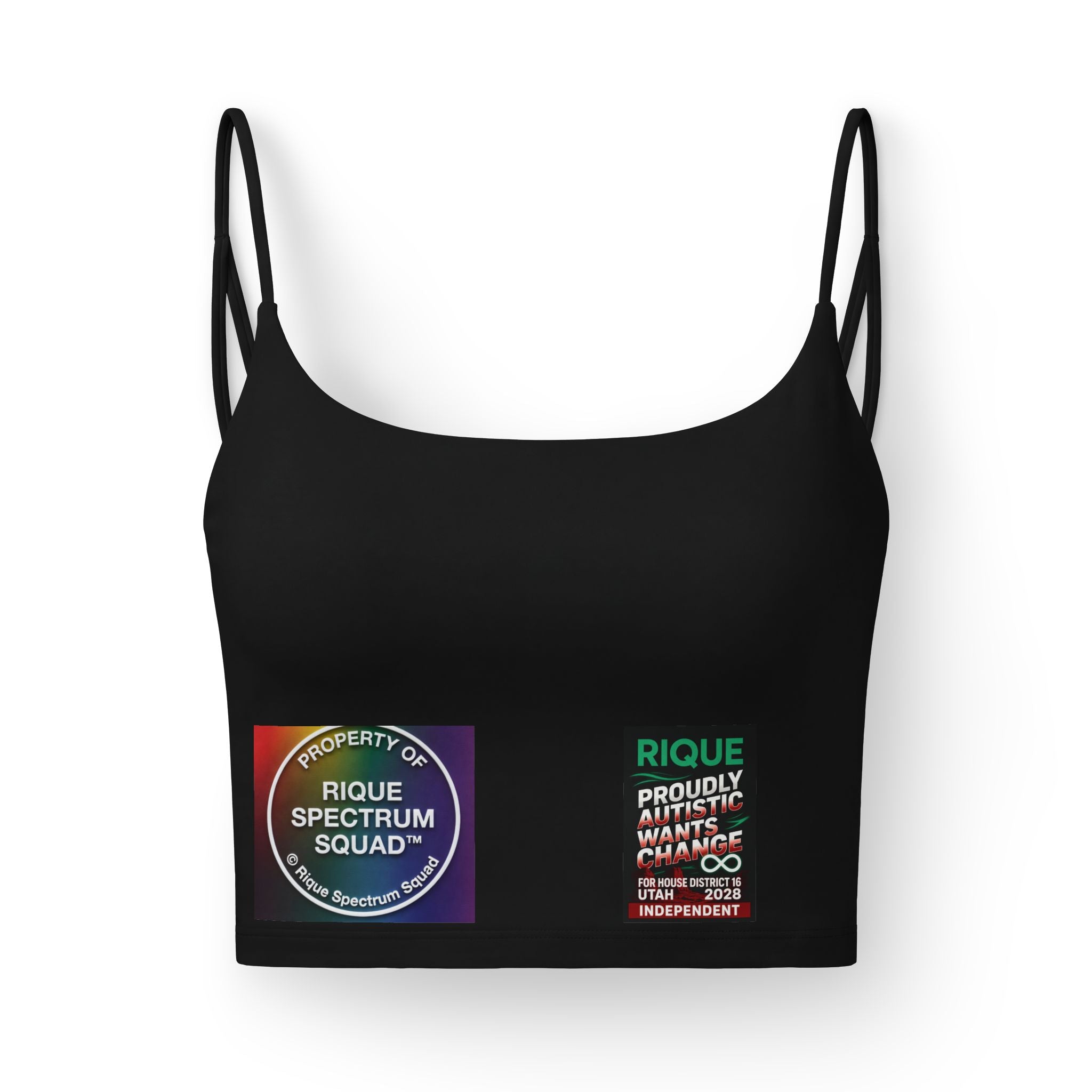 Women's Luxe Bra — Rique Spectrum Squad Pride Crop with Inclusive Rainbow Design