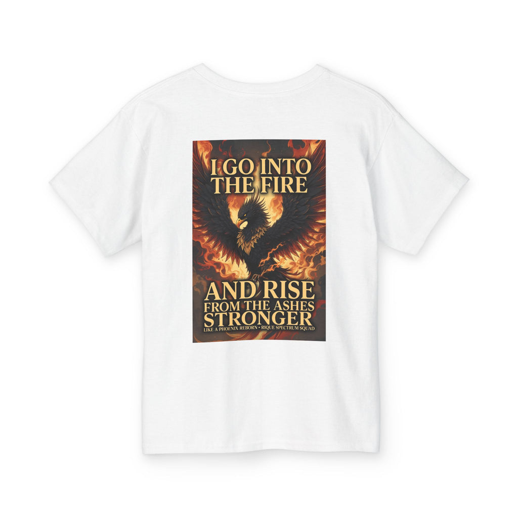Youth Tee — "Go Into the Fire and Rise" Phoenix Graphic