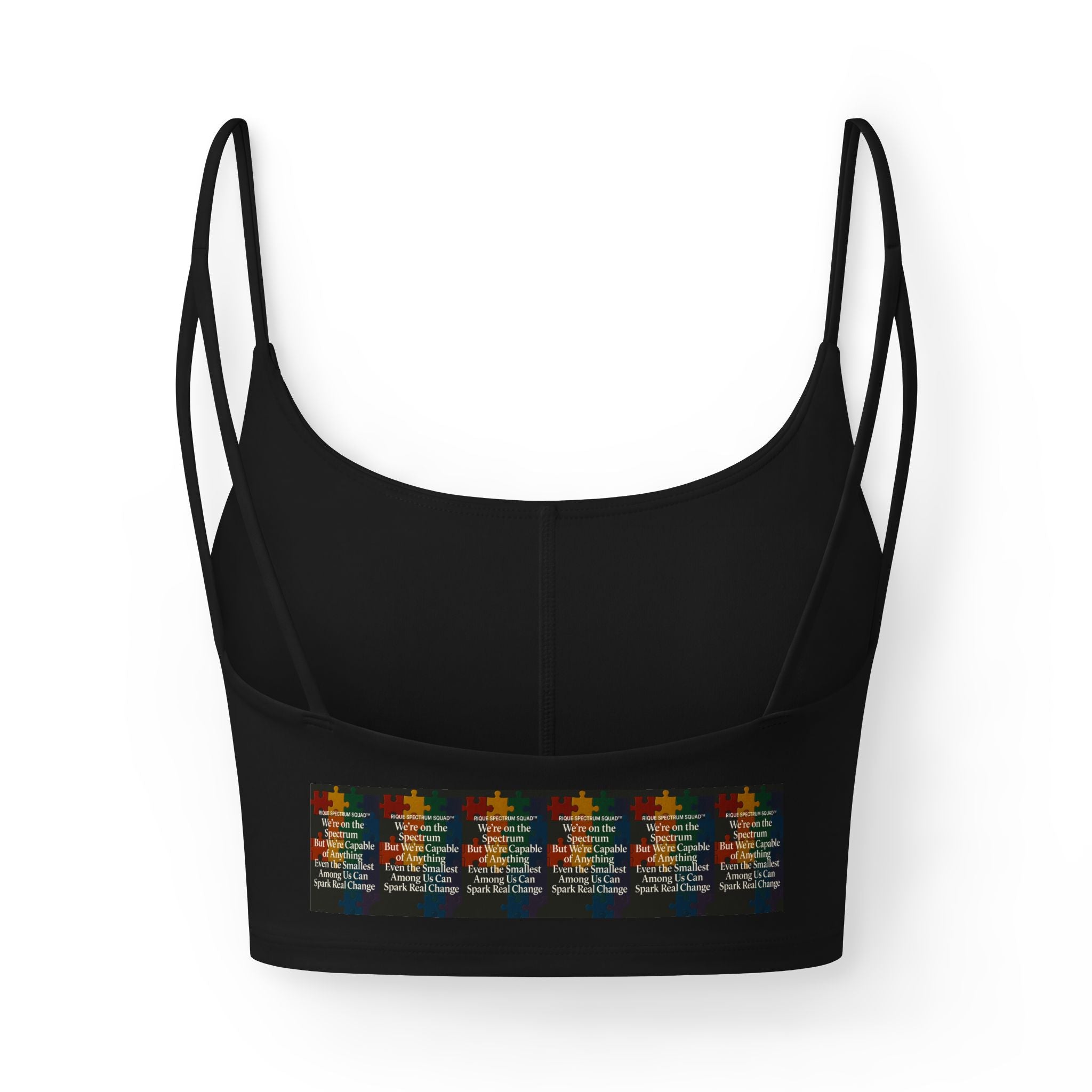 Women's Luxe Bra — Rique Spectrum Squad Pride Crop with Inclusive Rainbow Design