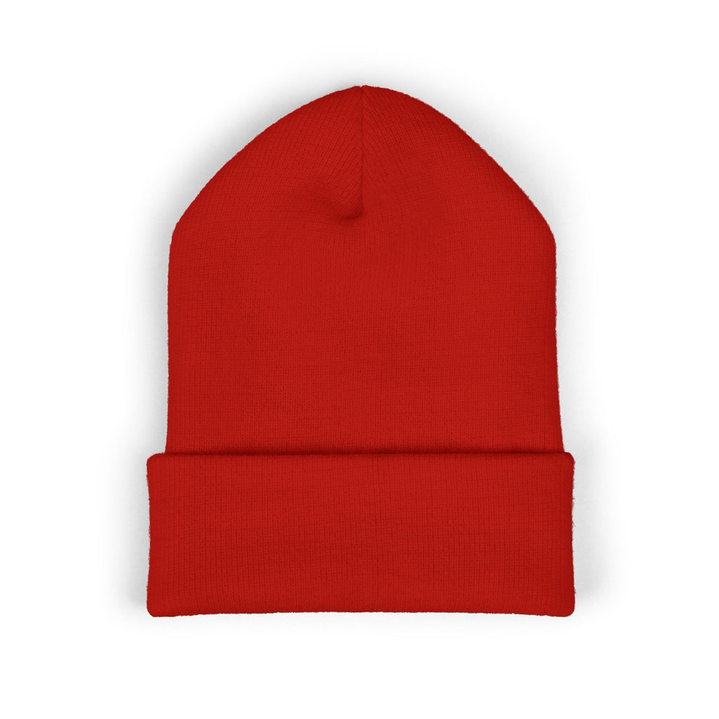 Embroidered Classic Cuffed Beanie — Minimal Black Patch Design