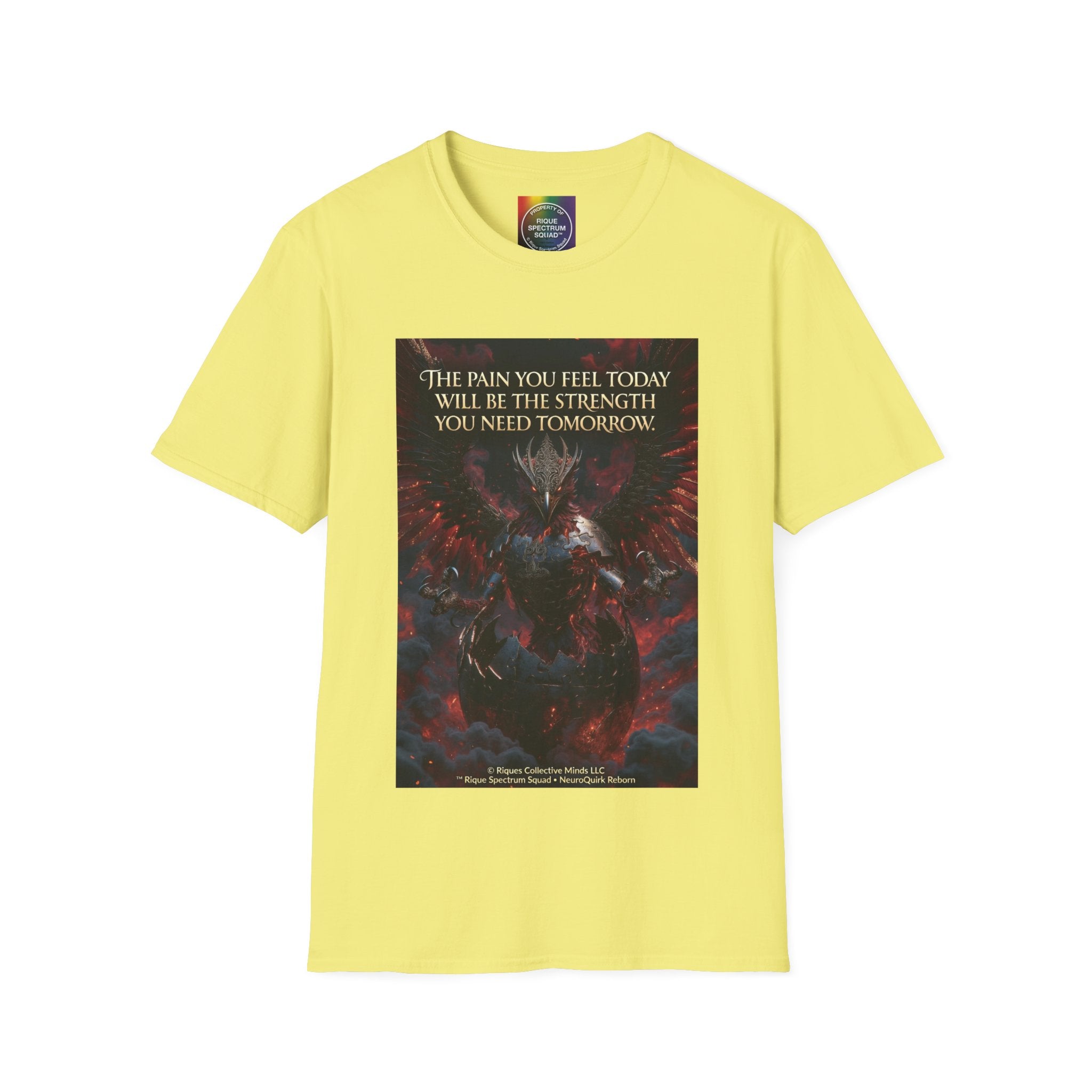 Phoenix Rising T‑Shirt — Fiery Angelic Illustration with Inspirational Text