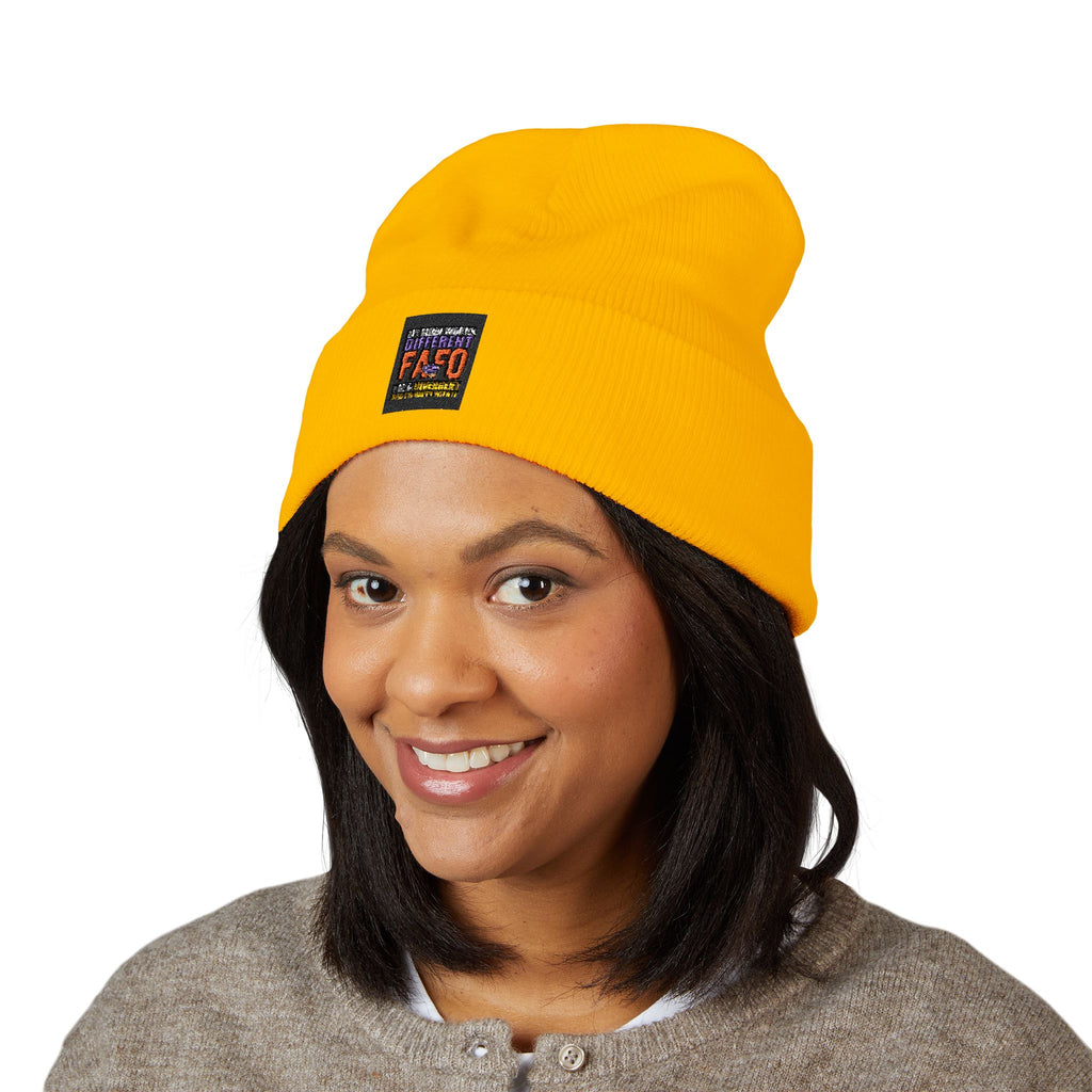 Embroidered Classic Cuffed Beanie — Minimal Black Patch Design
