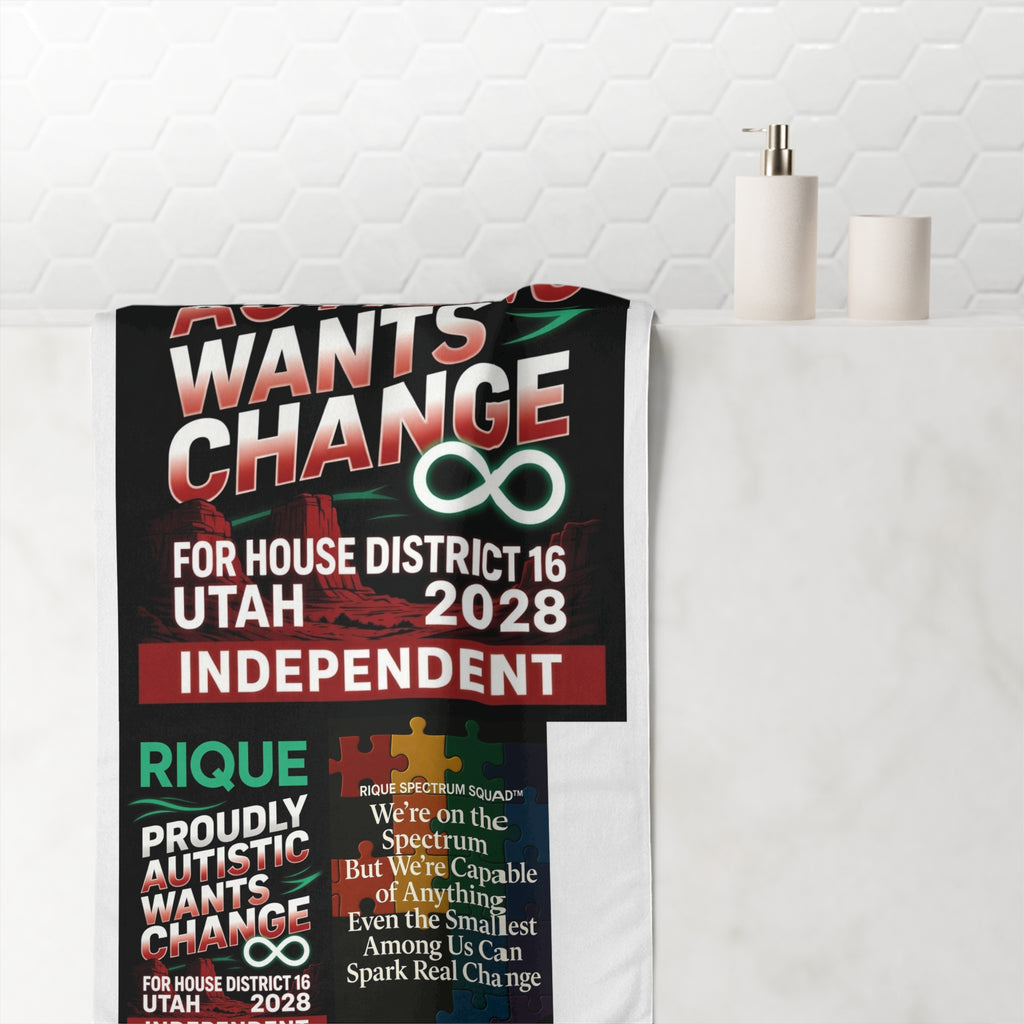 Campaign Beach Towel — "Proudly Autistic Wants Change" Political Support Towel