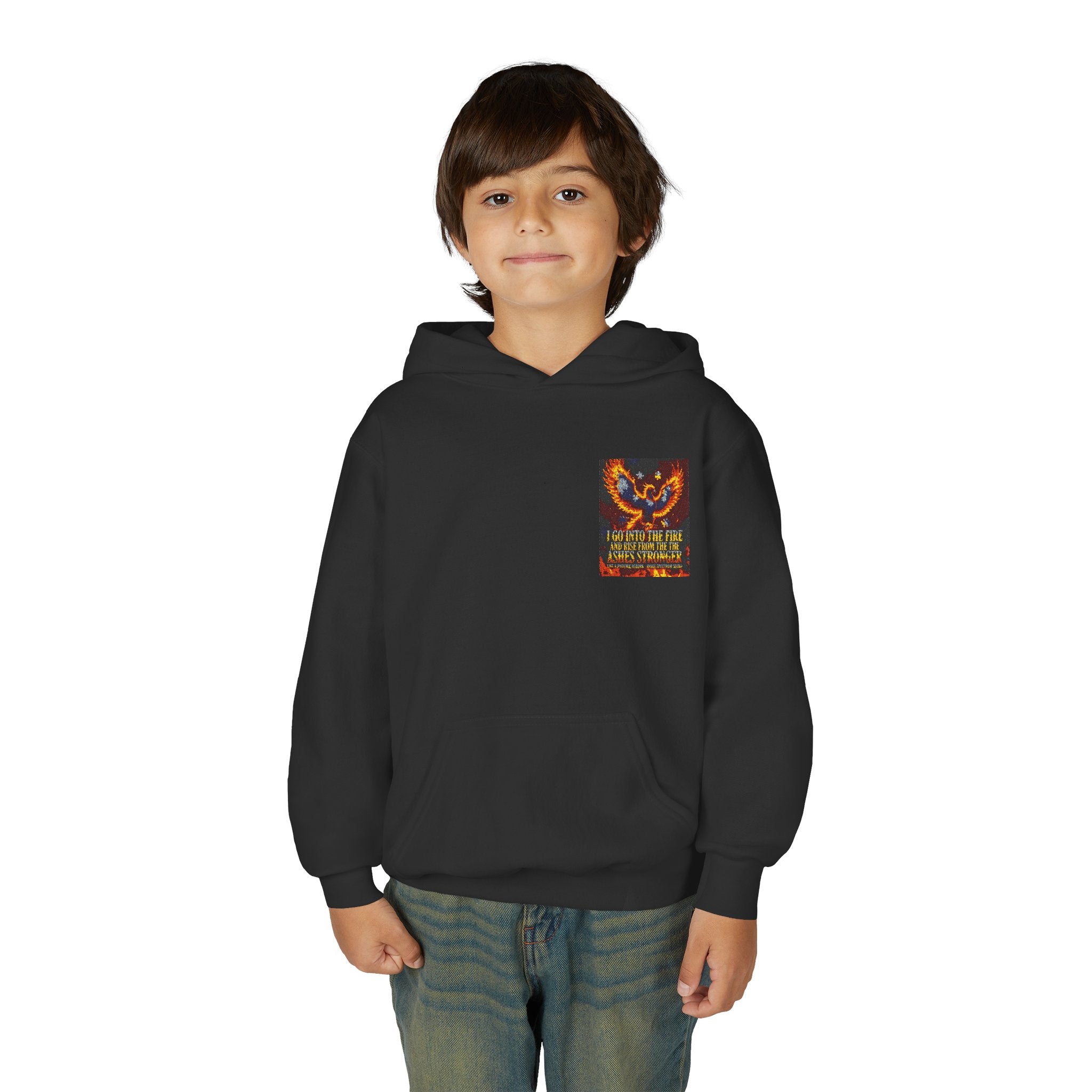 Youth Hoodie — 'Stay Wild, Be Brave' Heart Flame Graphic