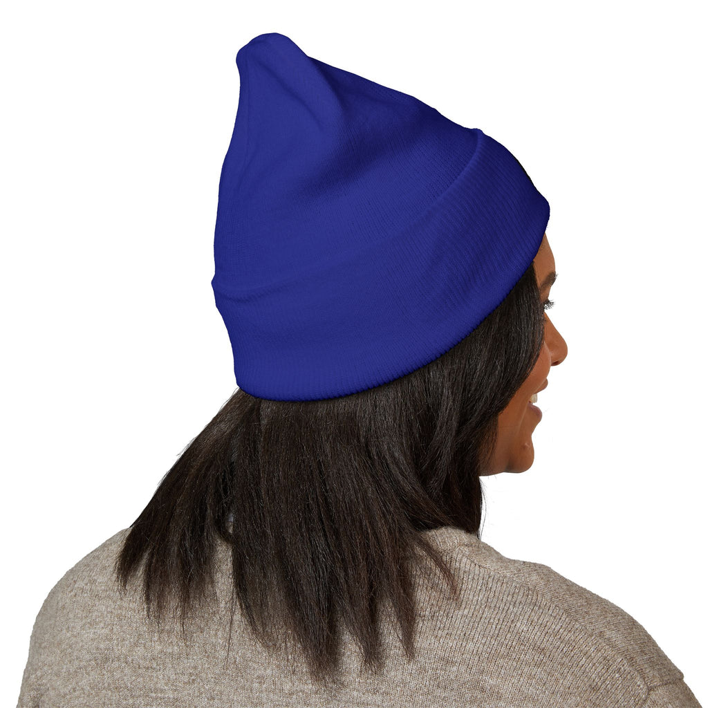 Embroidered Classic Cuffed Beanie — Minimal Black Patch Design