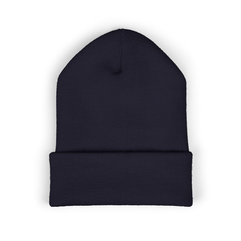 Embroidered Classic Cuffed Beanie — Minimal Black Patch Design
