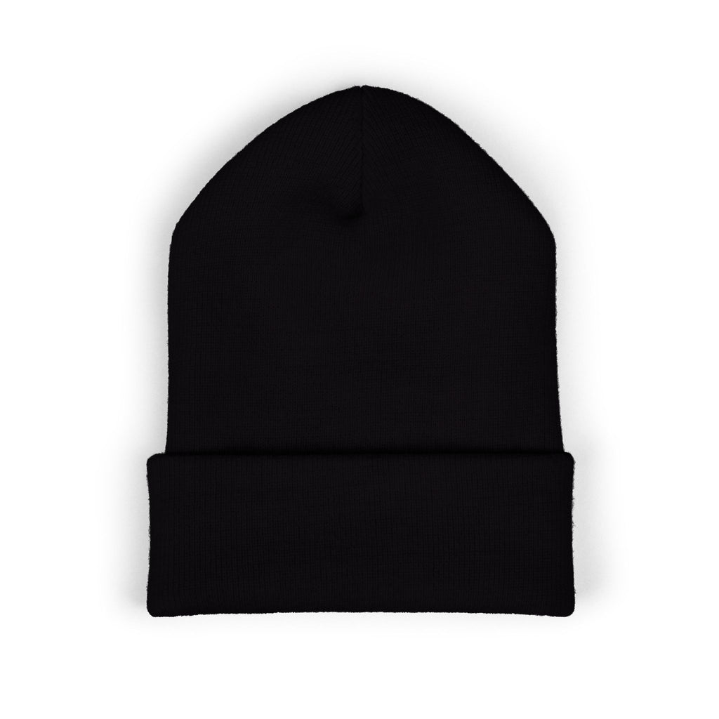 Embroidered Classic Cuffed Beanie — Minimal Black Patch Design