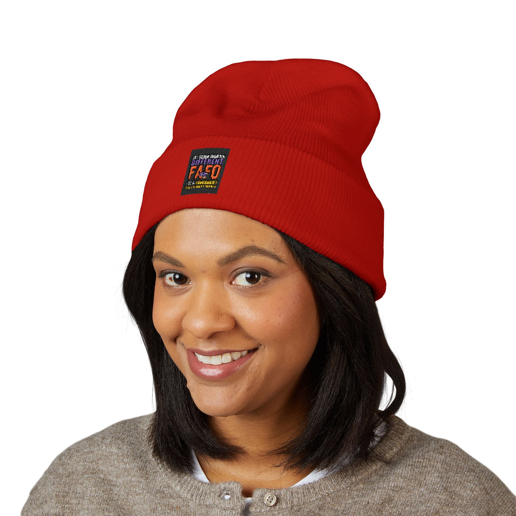 Embroidered Classic Cuffed Beanie — Minimal Black Patch Design