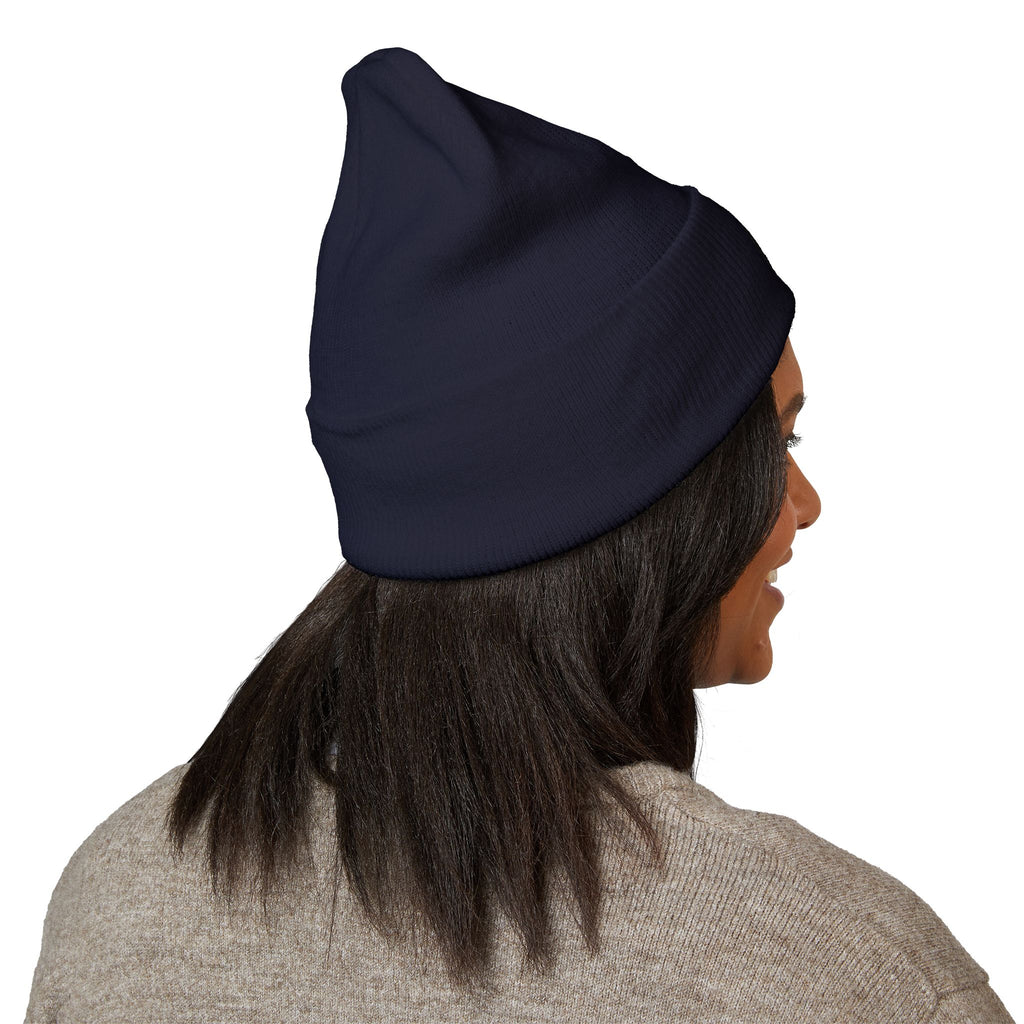 Embroidered Classic Cuffed Beanie — Minimal Black Patch Design